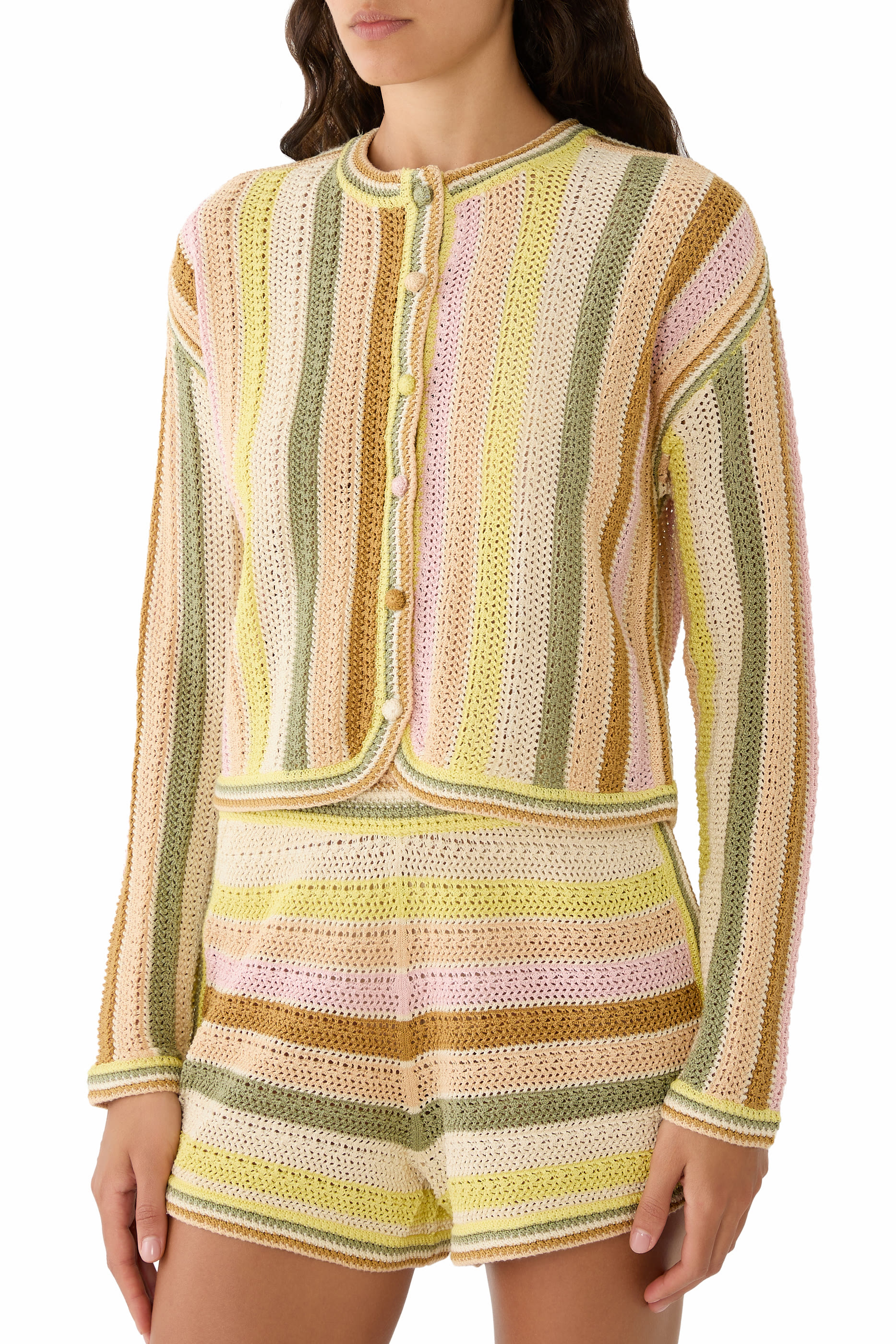  Indra Stripe Crochet Cardigan
