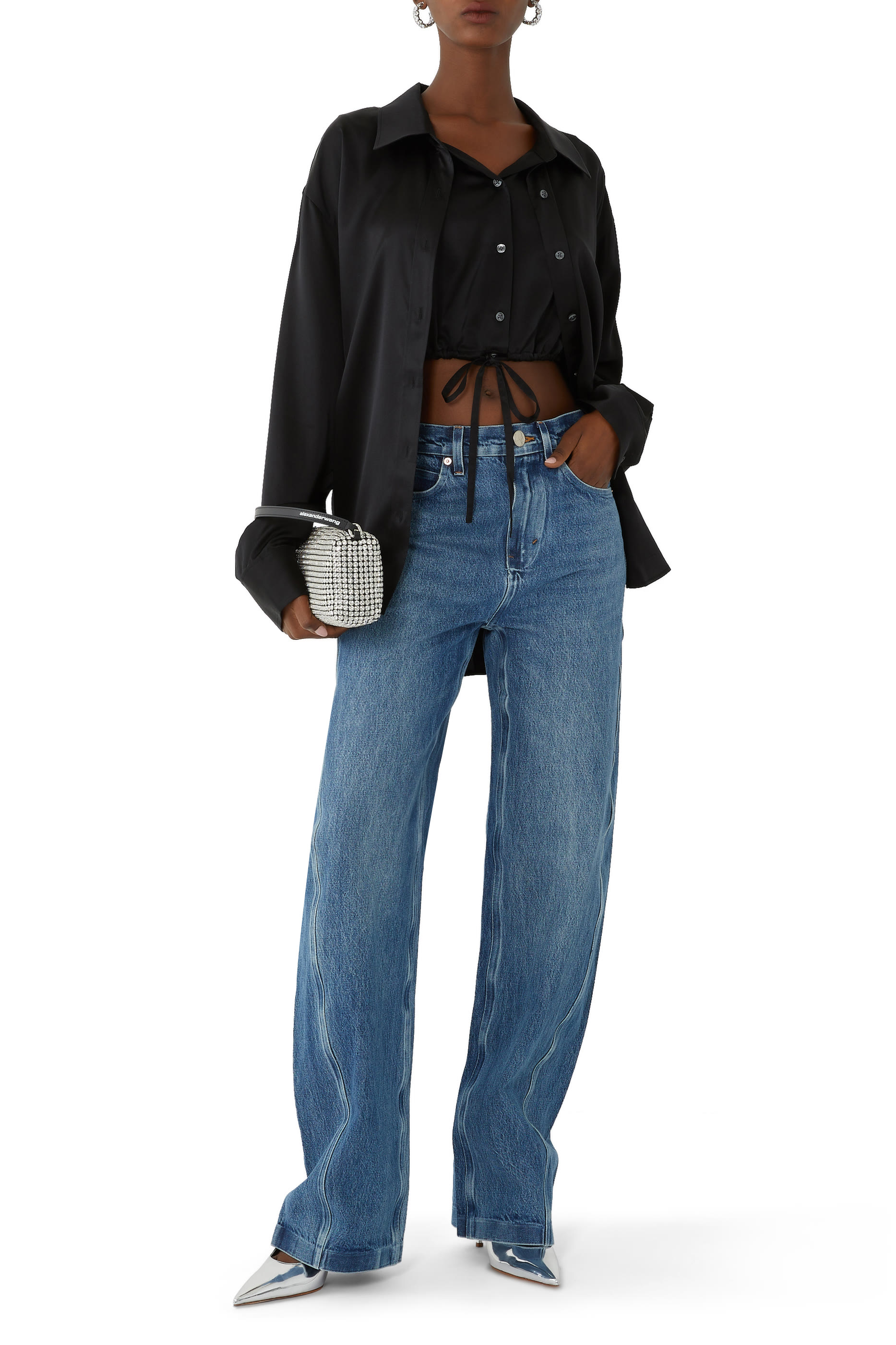 Bonded Mid-Rise Wide-Leg Balloon Cotton Jeans