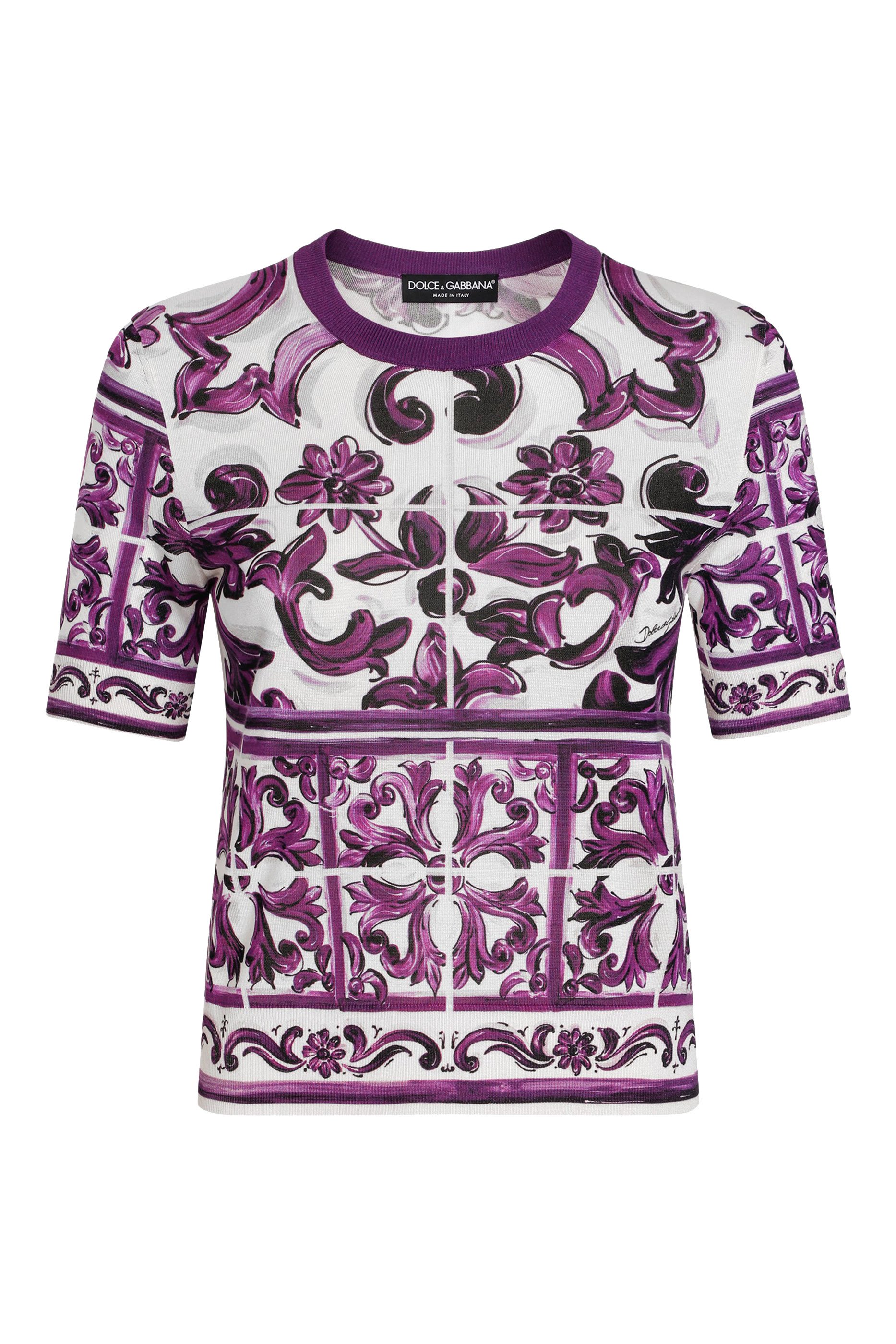 Majolica-Print Silk Pullover
