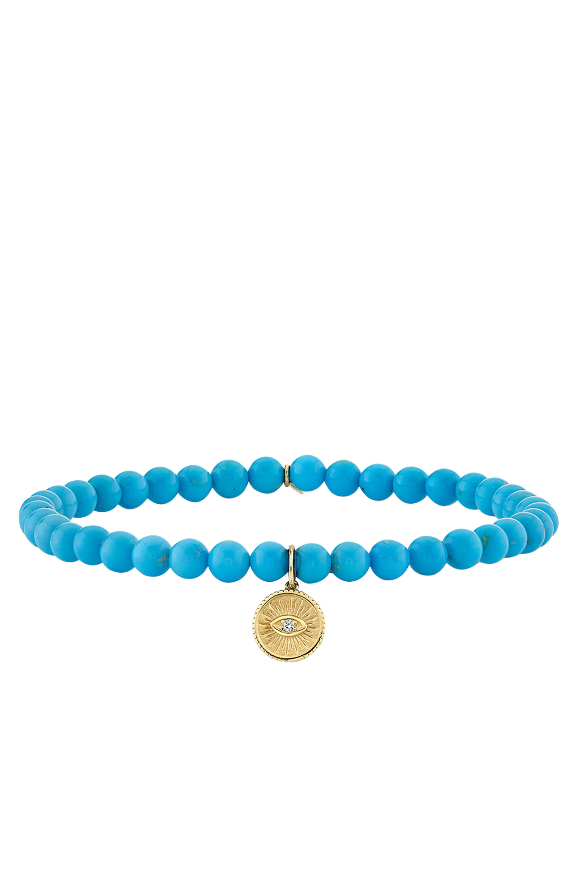 Marquise Eye Coin Charm Bead Bracelet, 14k Yellow Gold & Turquoise, Diamond