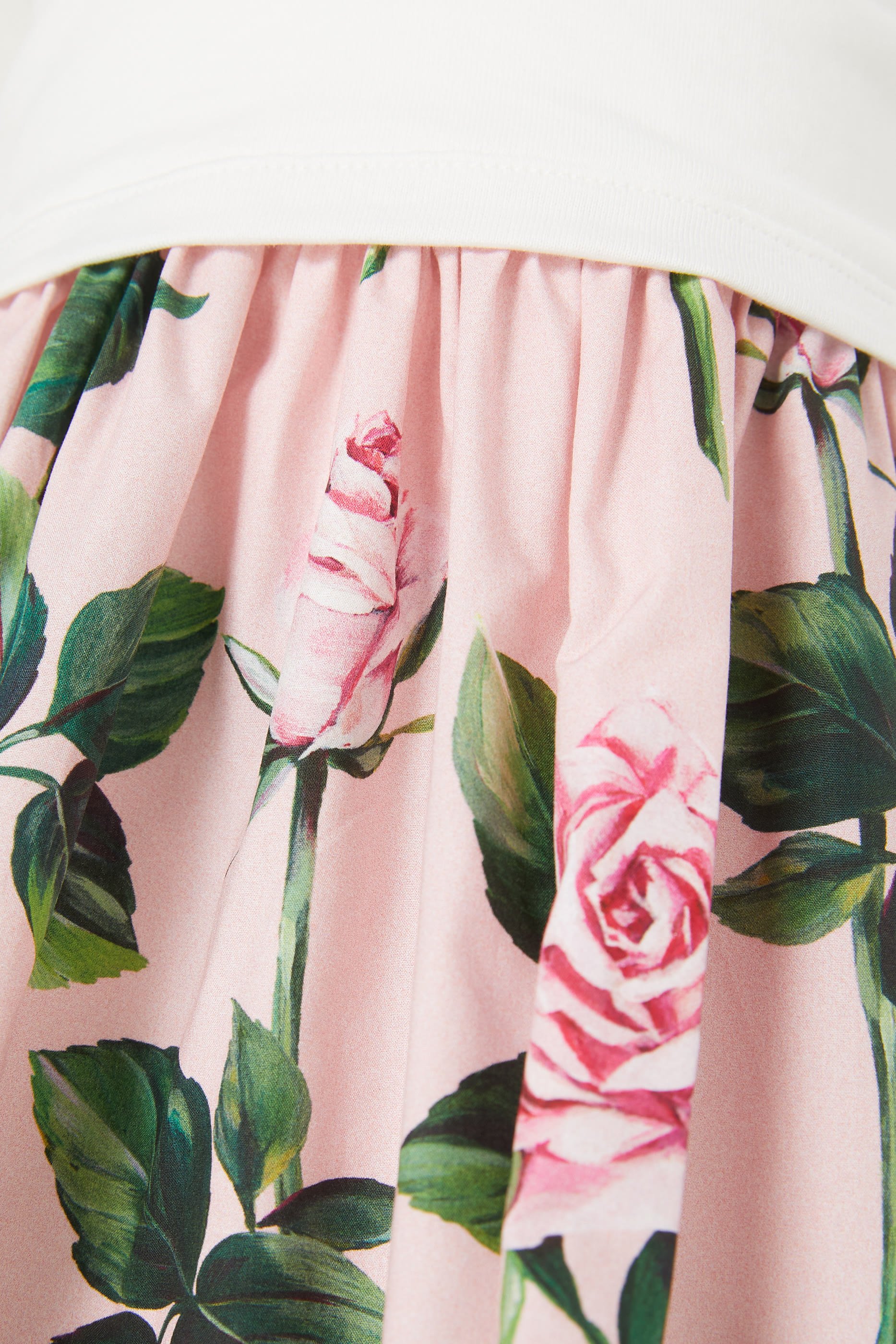 Kids Rose Print Poplin and Jersey Dress