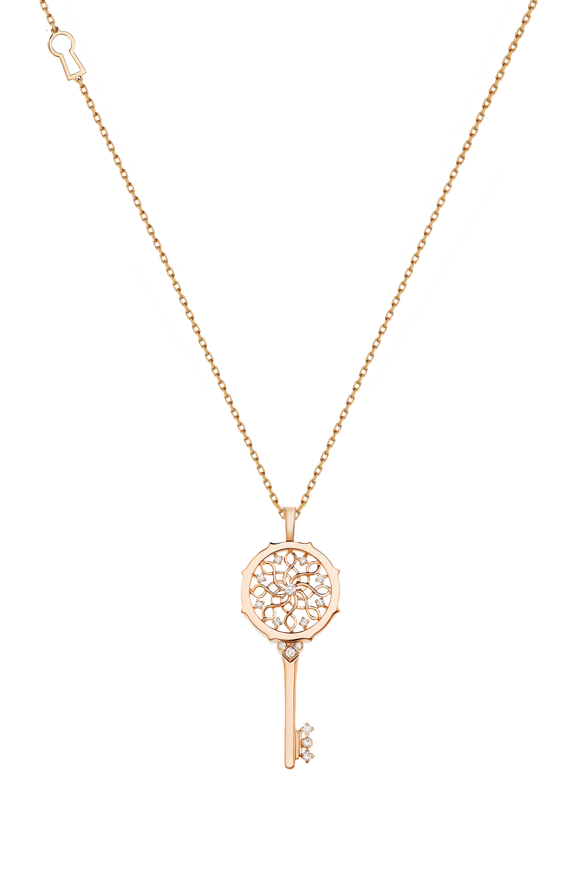 Muftah Turath Small Key Necklace, 18k Pink Gold & Diamonds