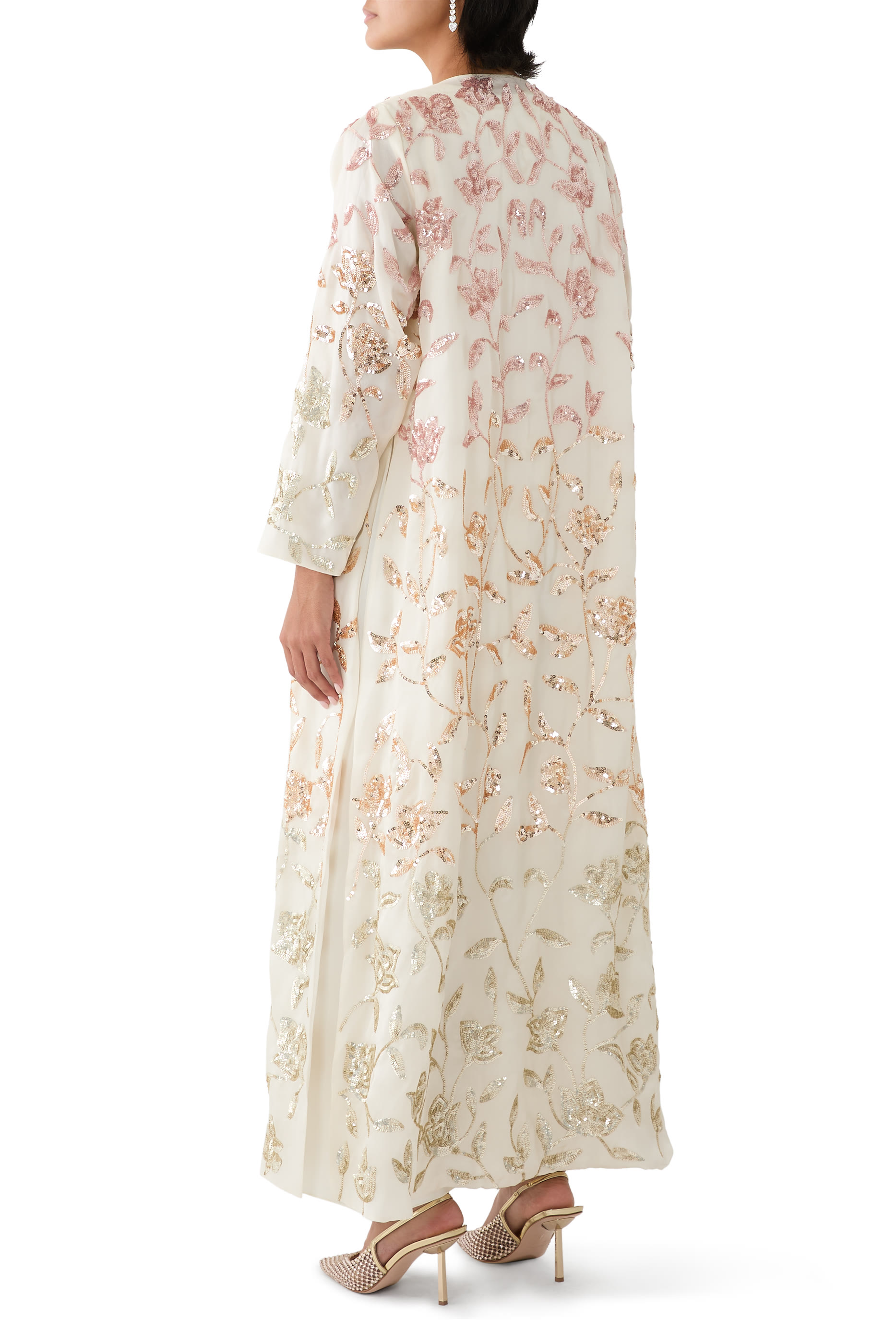 All-Over Sequin Embellished Organza Cape with Inner Dress