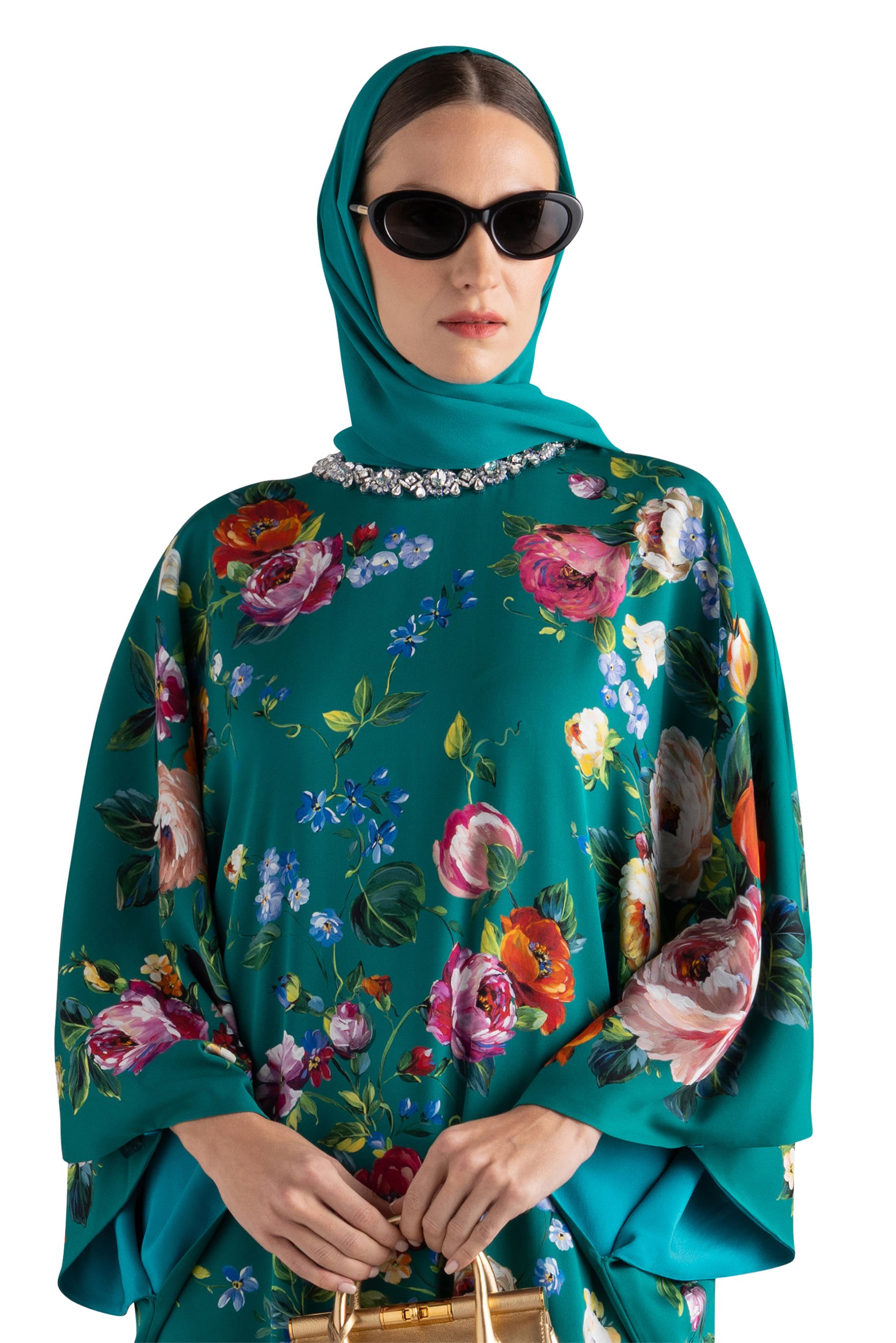 Rose-Print Charmeuse Kaftan