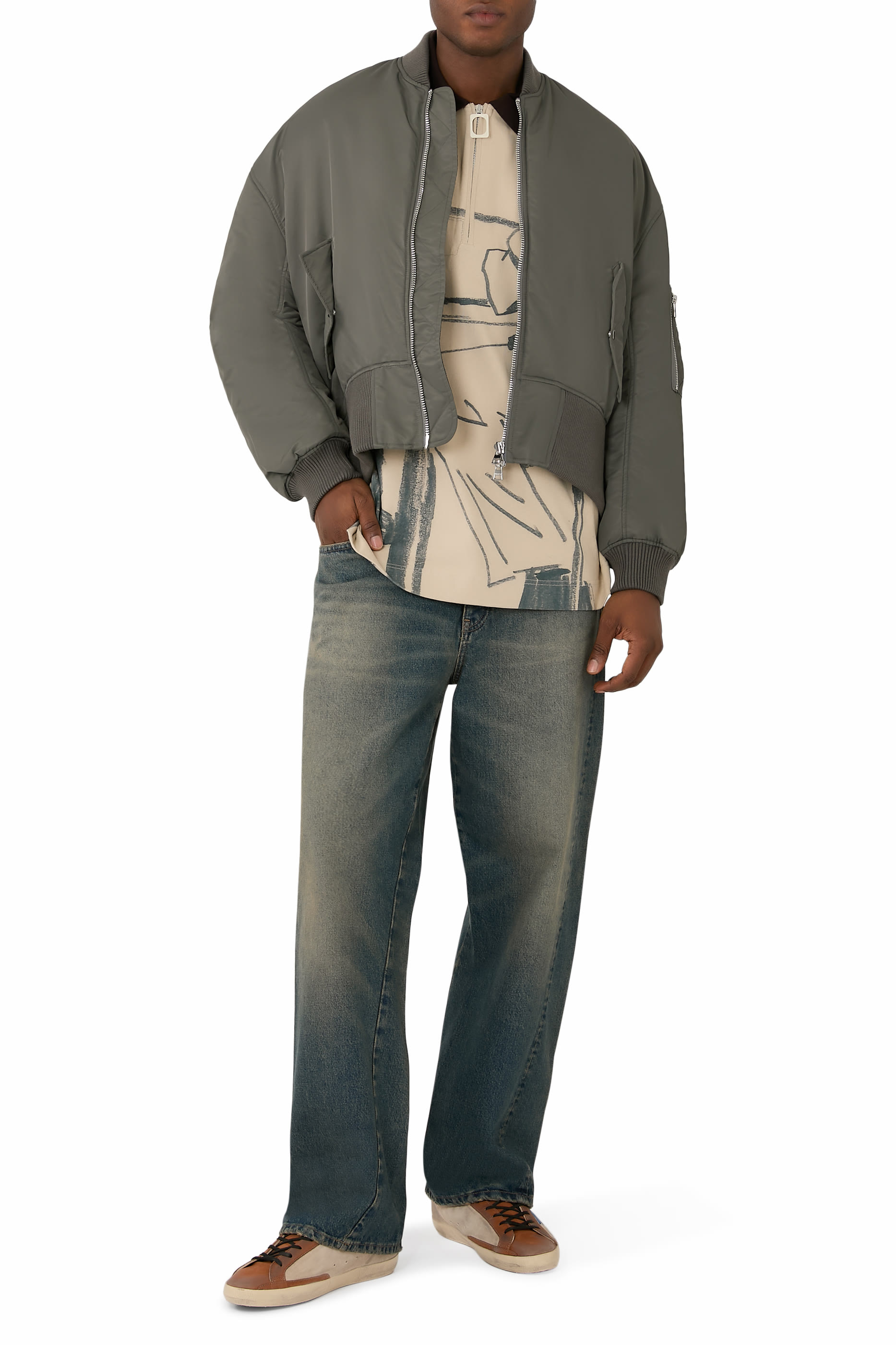 Oversized Curved Hem Bomber Jacket