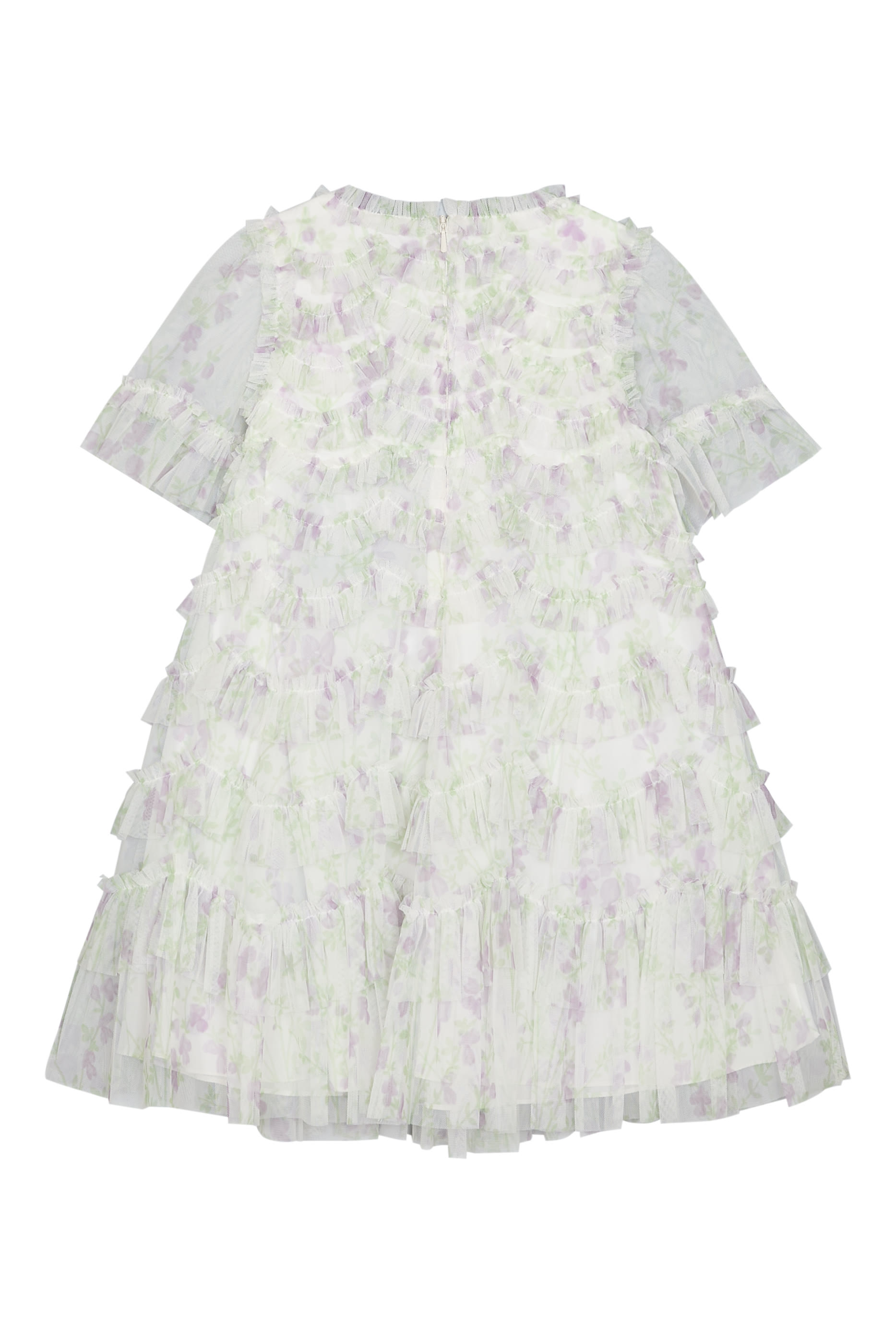 Kids Trailing Floral Scallop Ruffle Dress