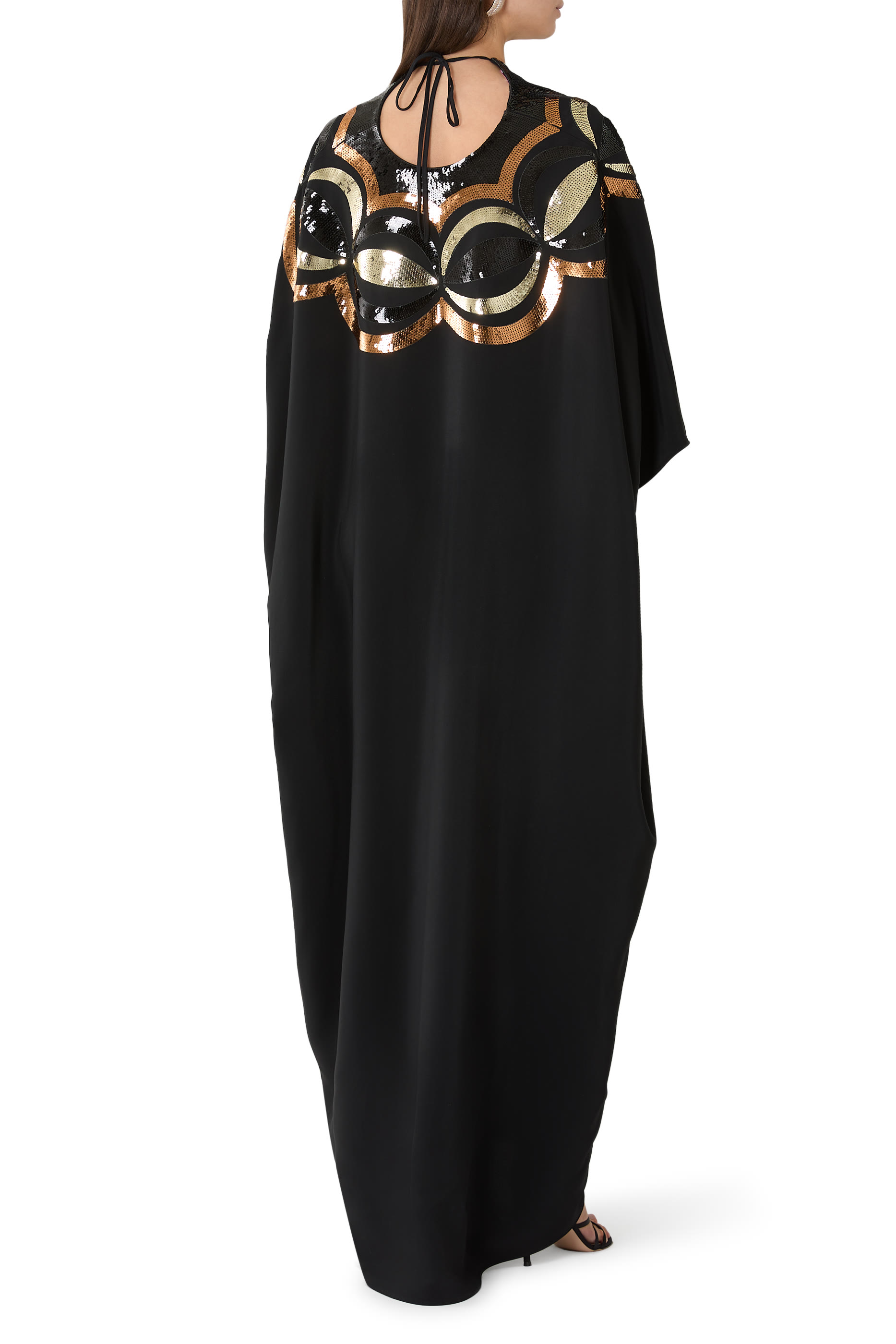 Sequined Collane Embroidery Long Kaftan