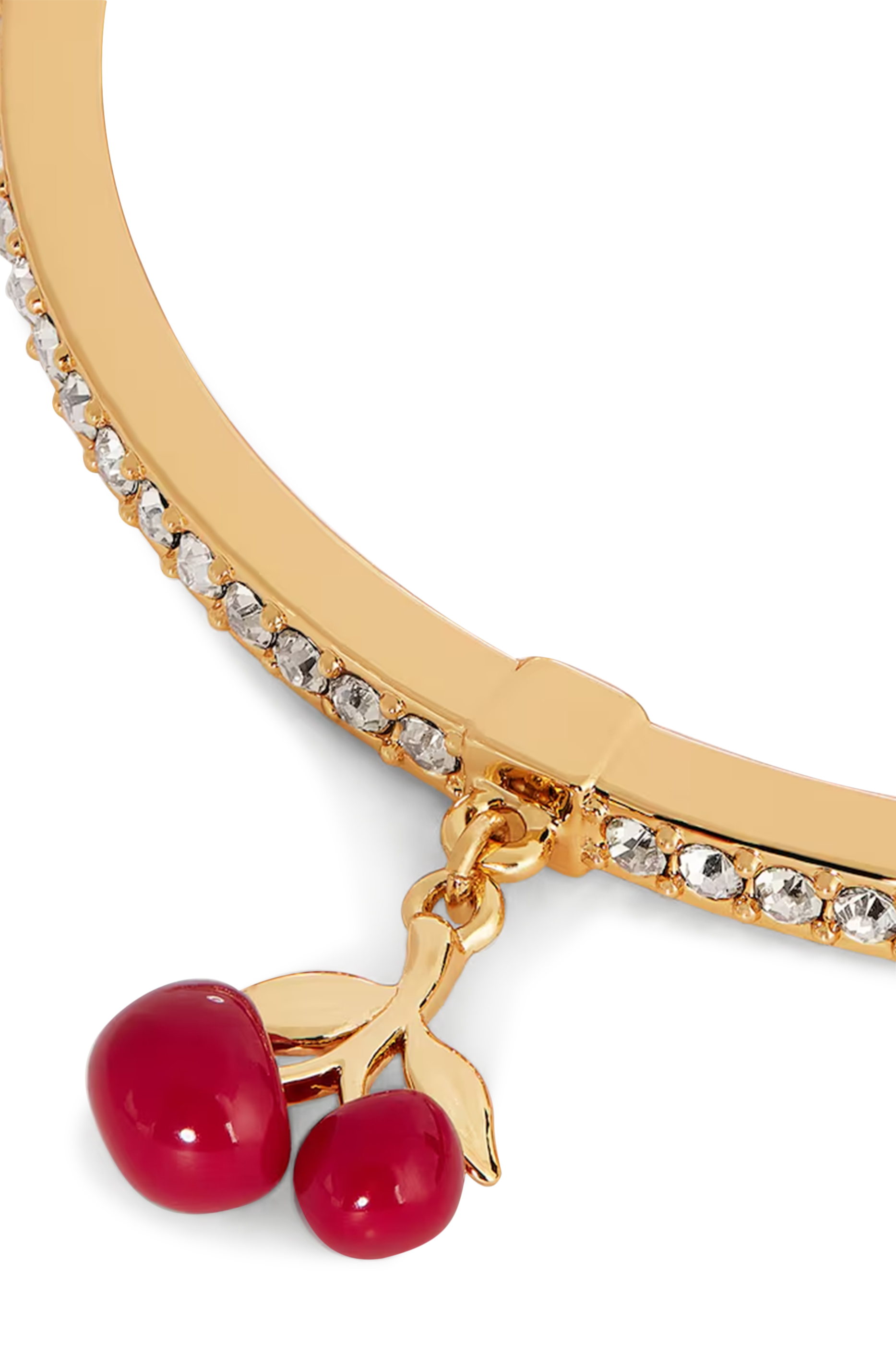 Cherry Cluster Charm Bangle Bracelet, Brass & Enamel, Glass Crystal