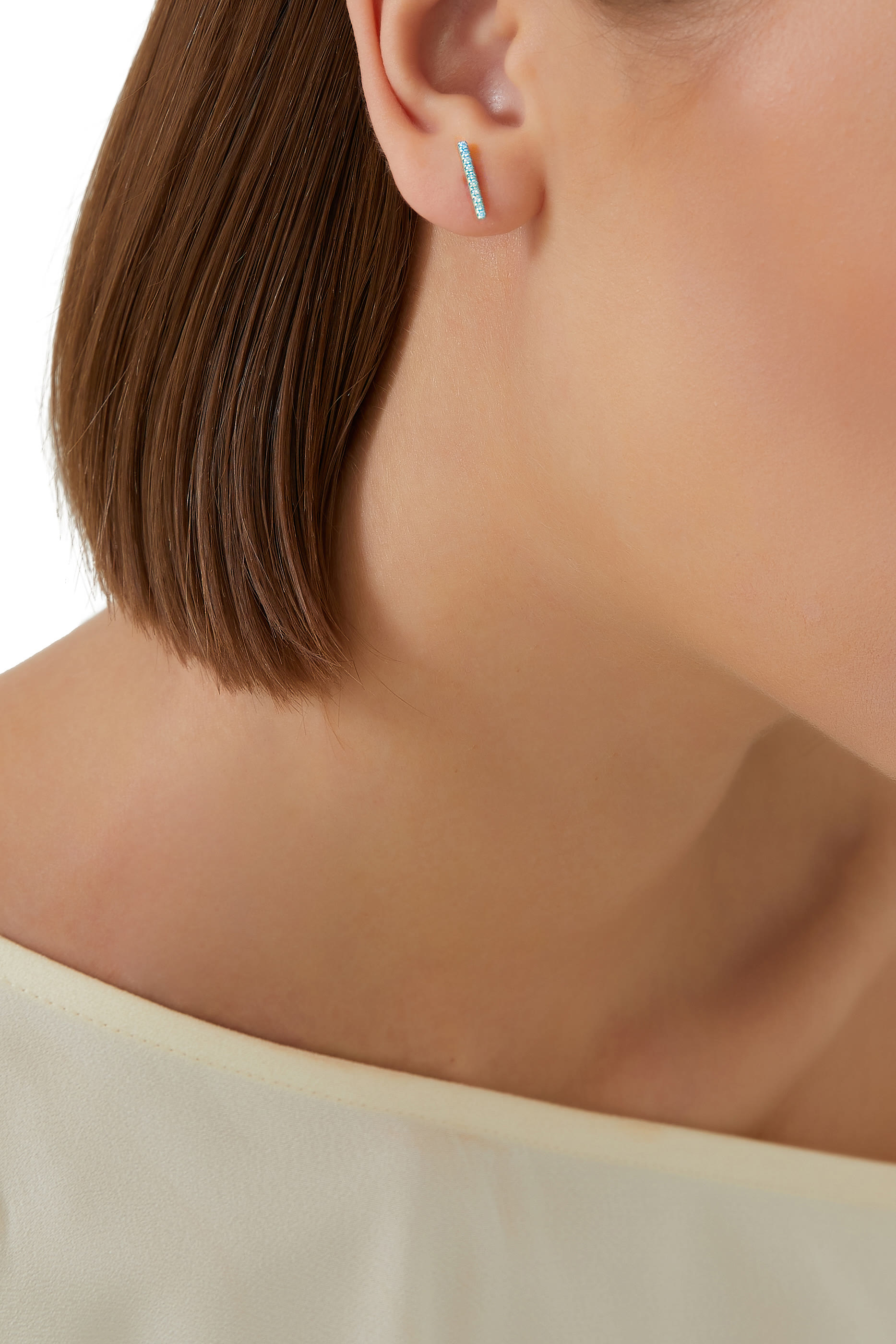 Bar Single Stud Earring, 18k White Gold & Diamonds