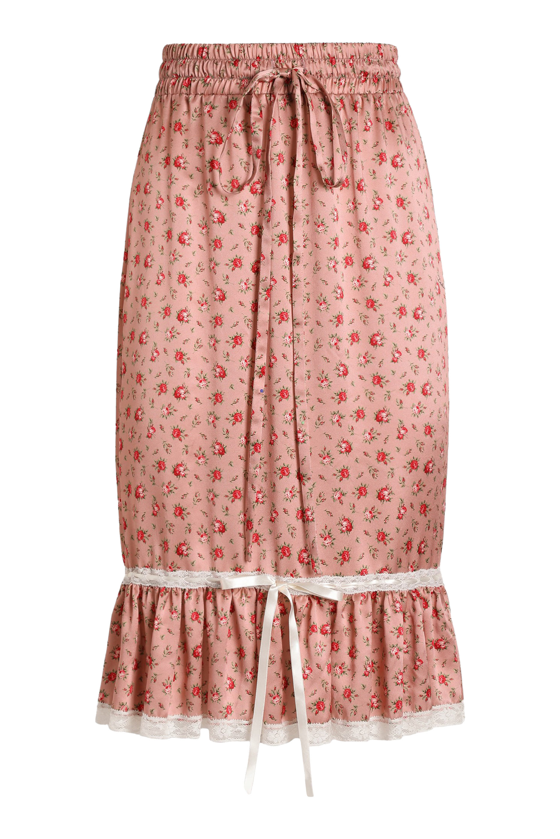 Small Rose-Print Straight Satin Skirt