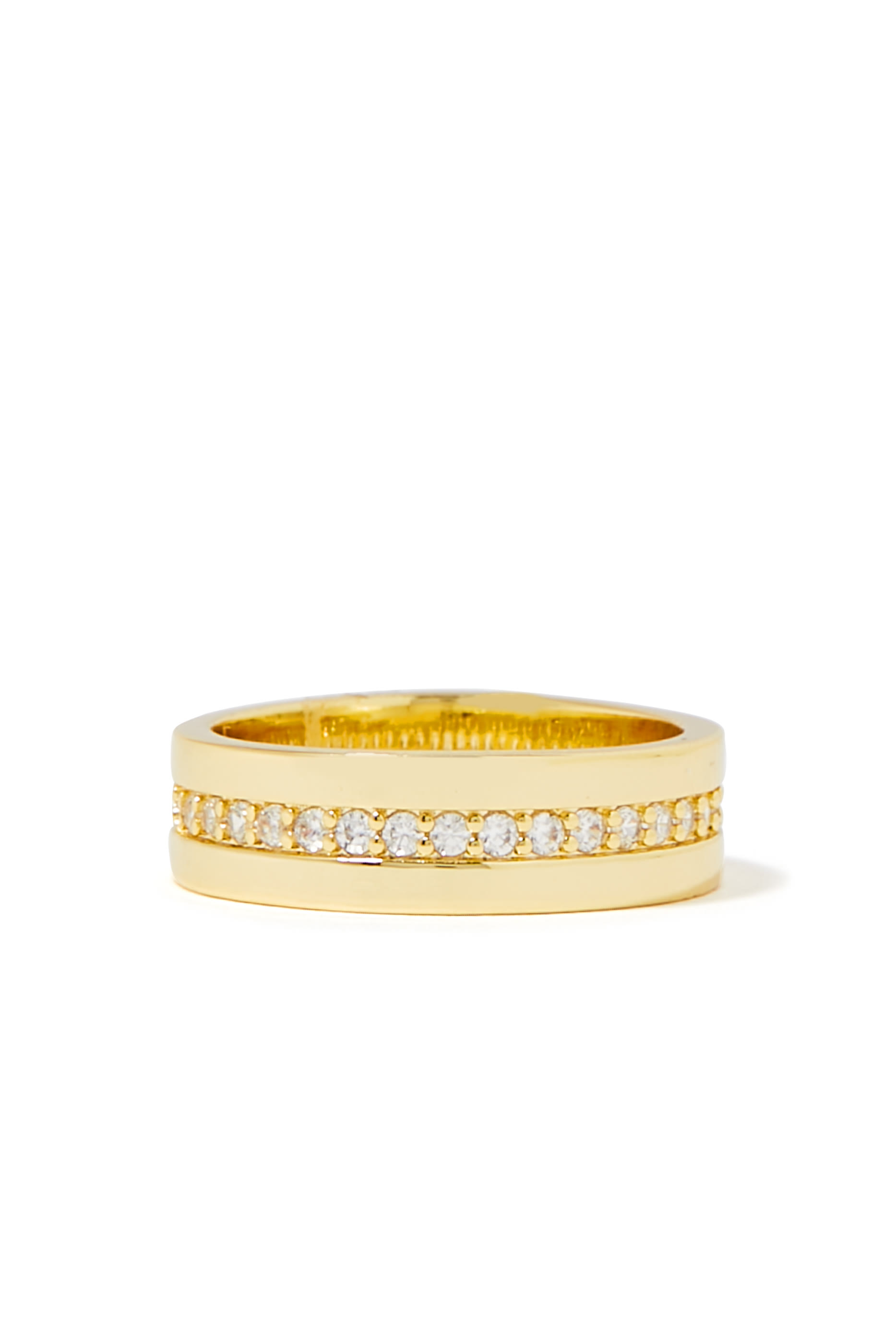 Stripe Ring, Gold-Plated Brass, Diamond & Cubic Zirconia