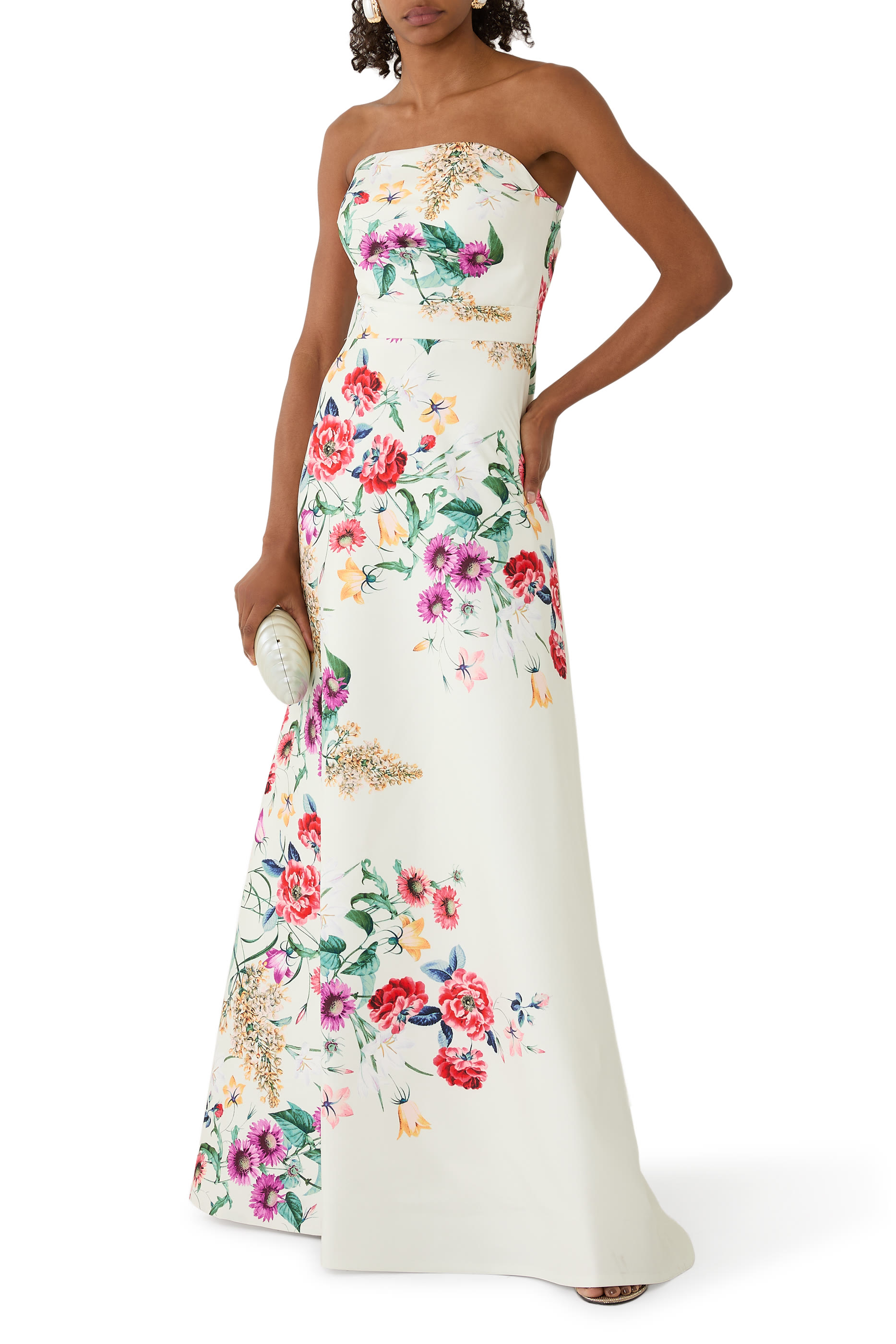 Strapless Floral-Print Gown