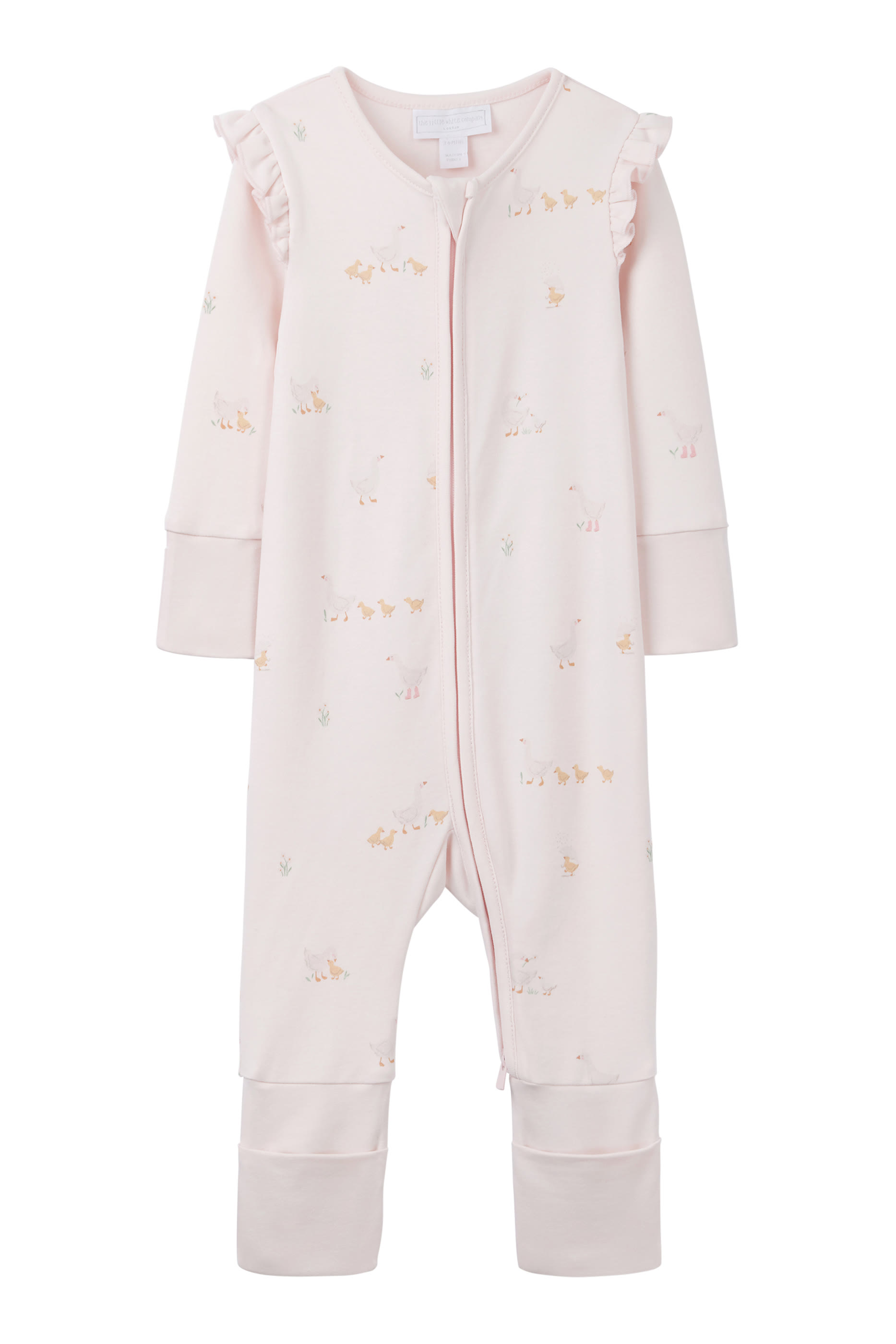 Kids Organic Cotton Puddle Ducks Frill Sleeve Zip Sleepsuit