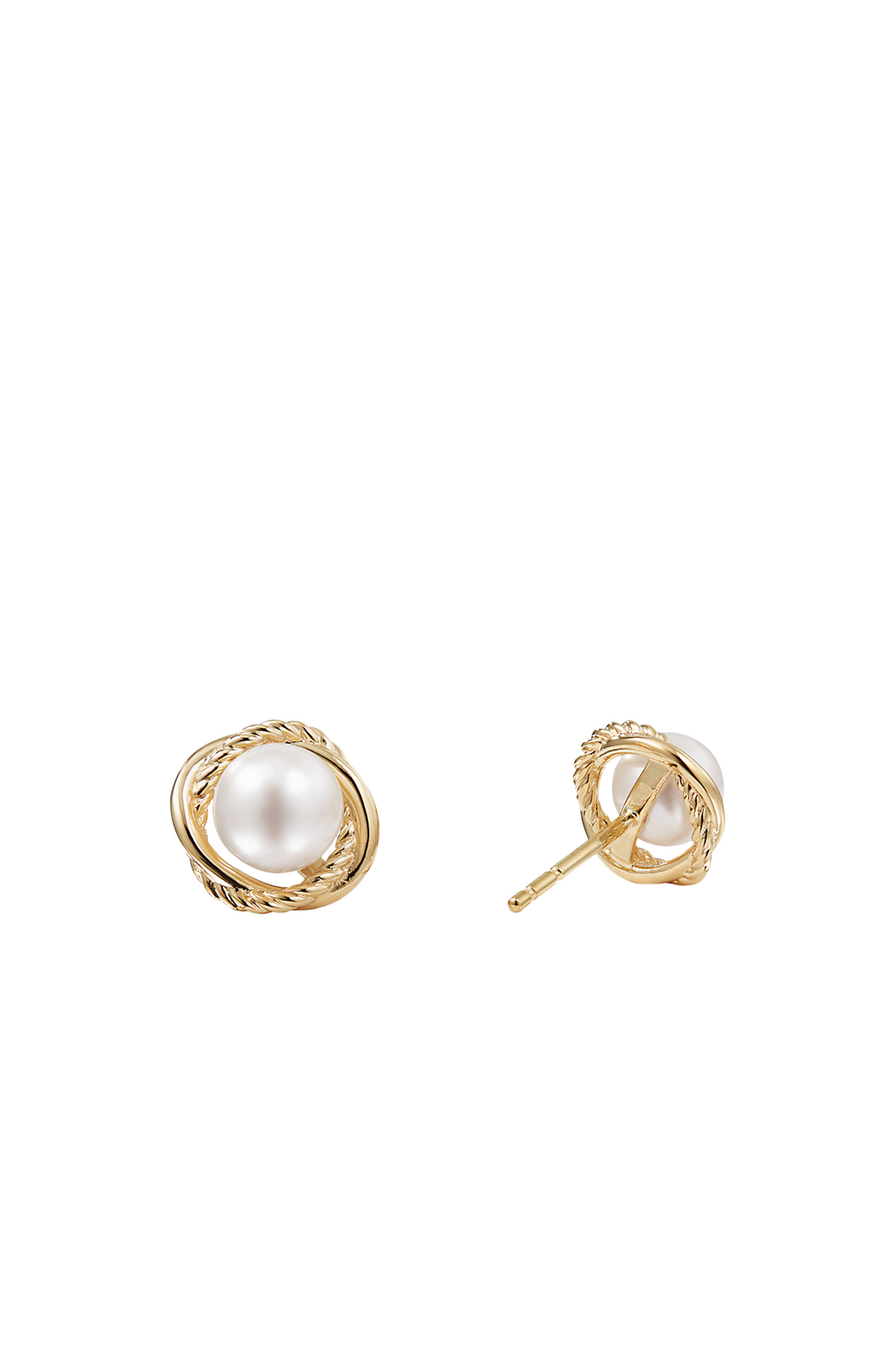 Crossover Infinity Pearl Earrings, 18k Yellow Gold with Diamond & Freshwater Pearl