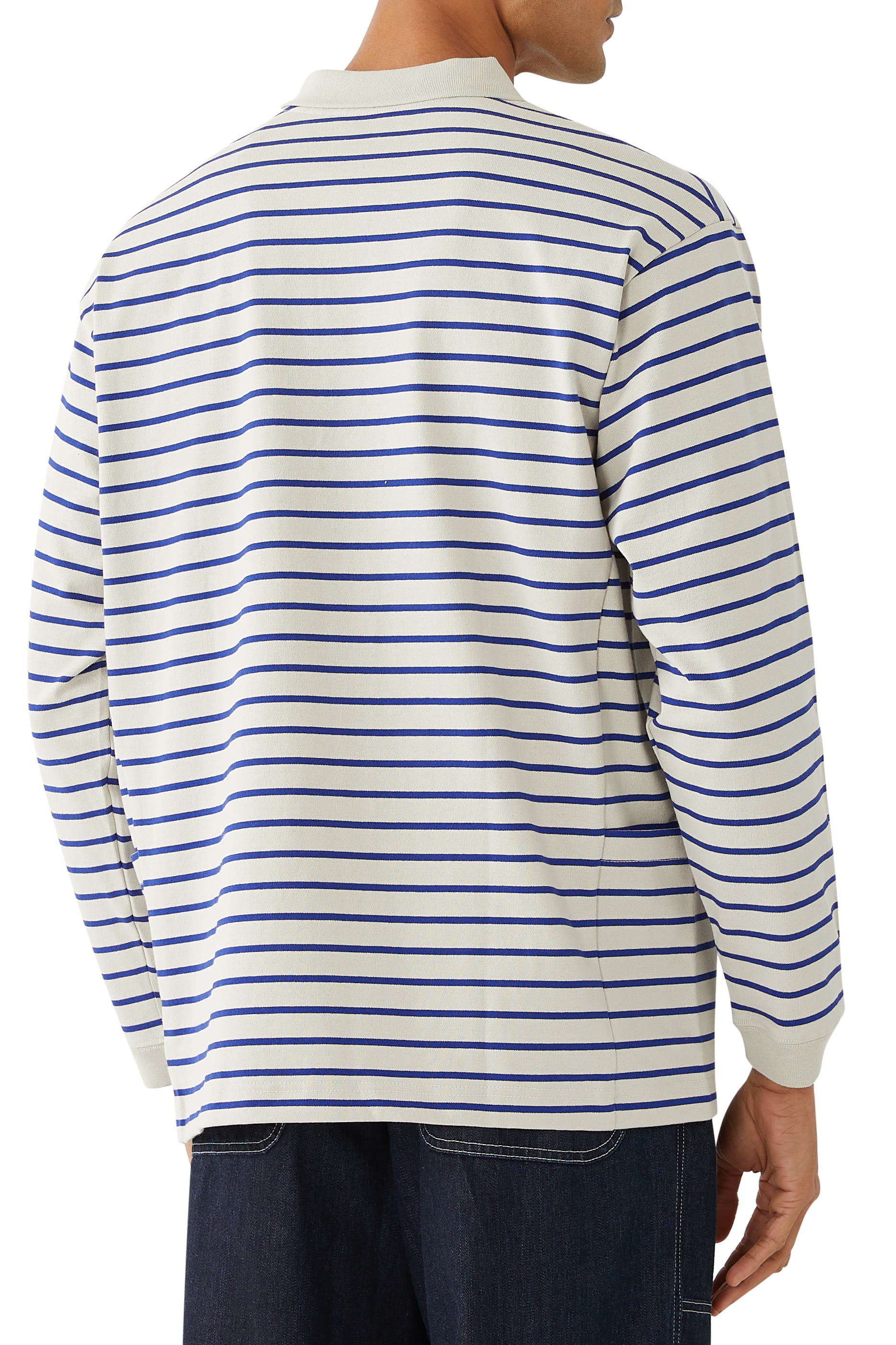 Heavy Cotton Border Long Sleeve Polo Shirt