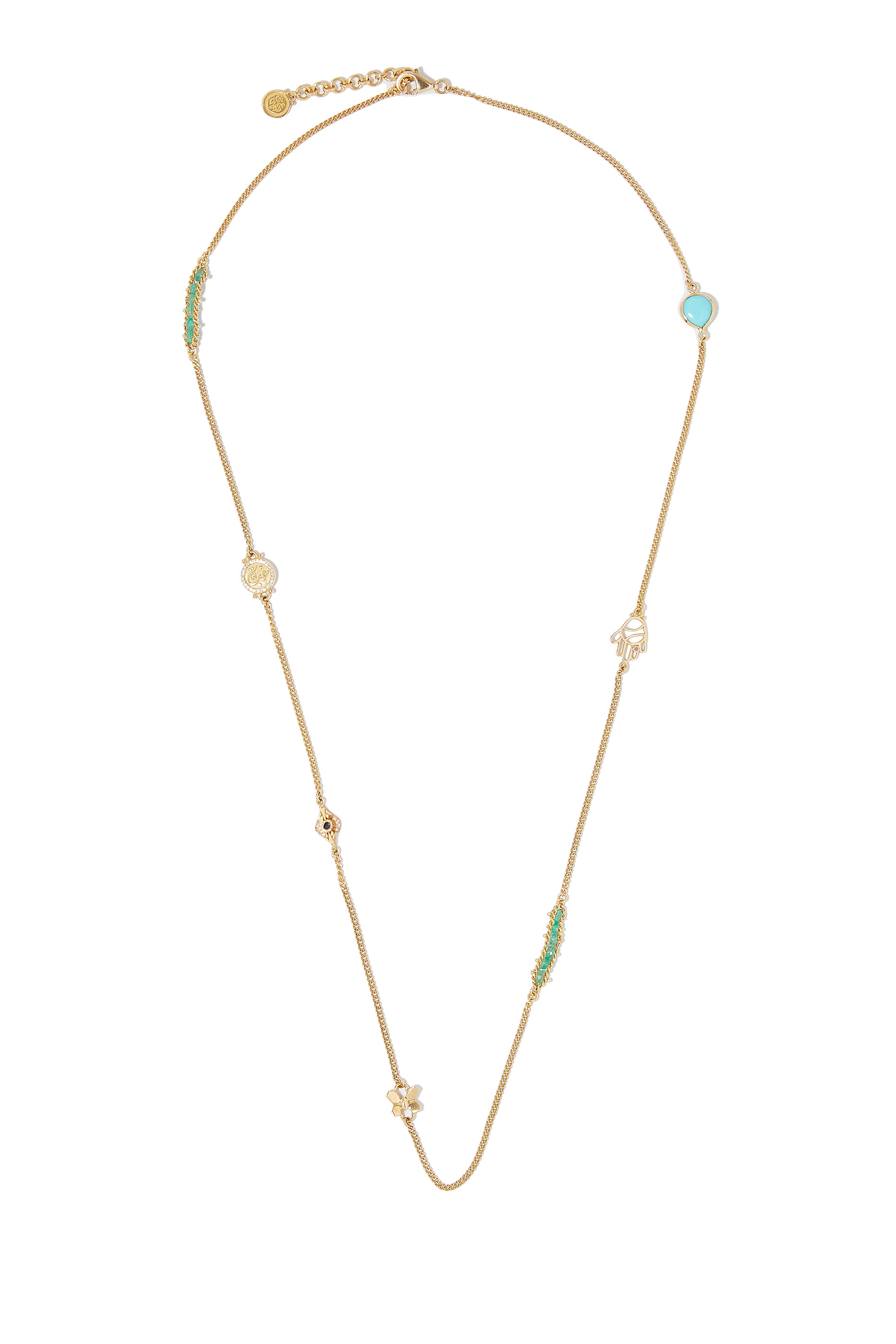 Multi-Way Necklace, 18k Yellow Gold with Turquoise, Ruby, Sapphire and Diamonds
