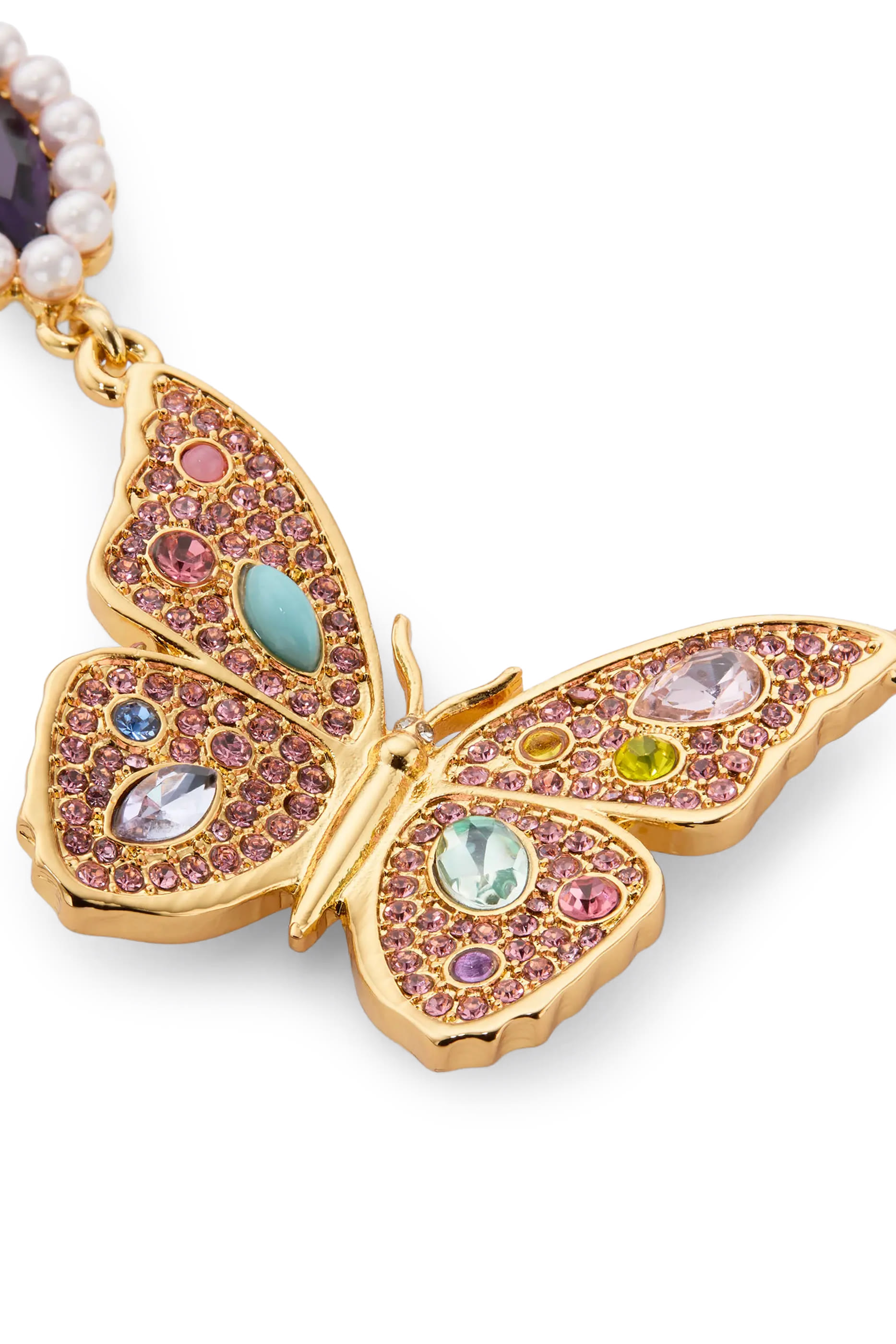 Butterfly Large Necklace, Brass & Crystals, Stones