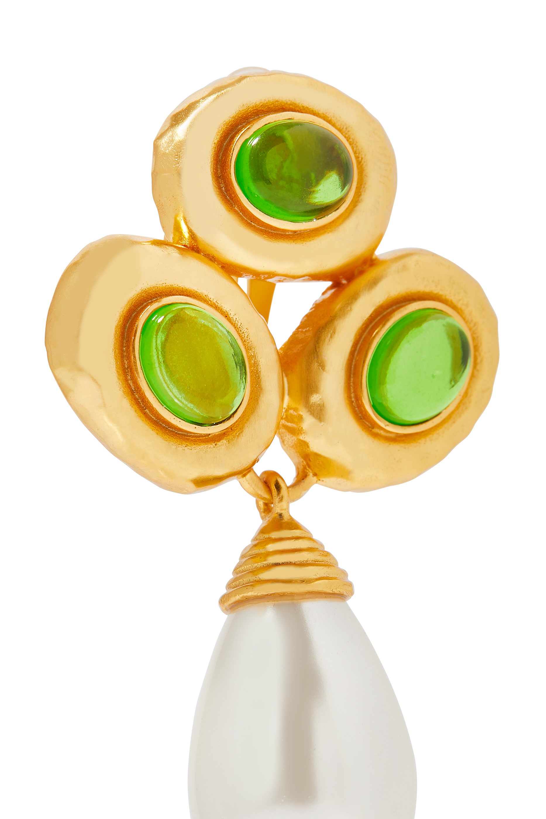 Ava Earrings, 24k Yellow Gold-Plated Brass with Green Turquoise & Pearl