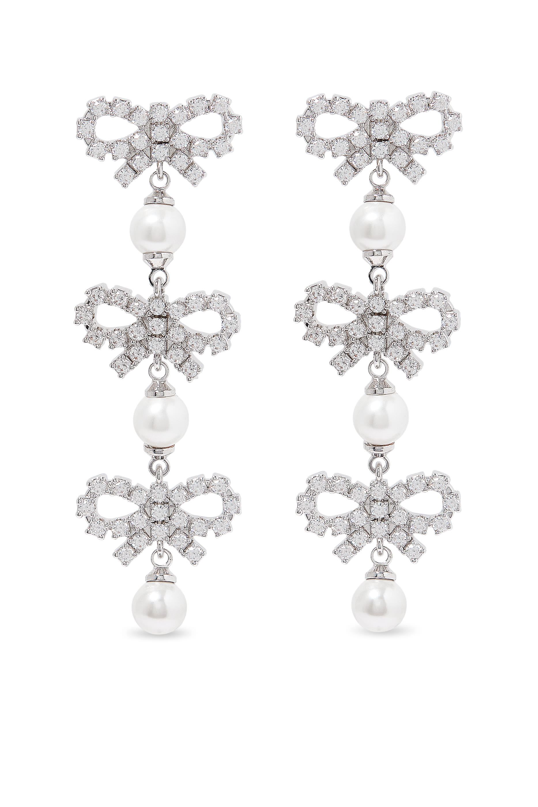 Micro Bow Pearl Tiered Earrings