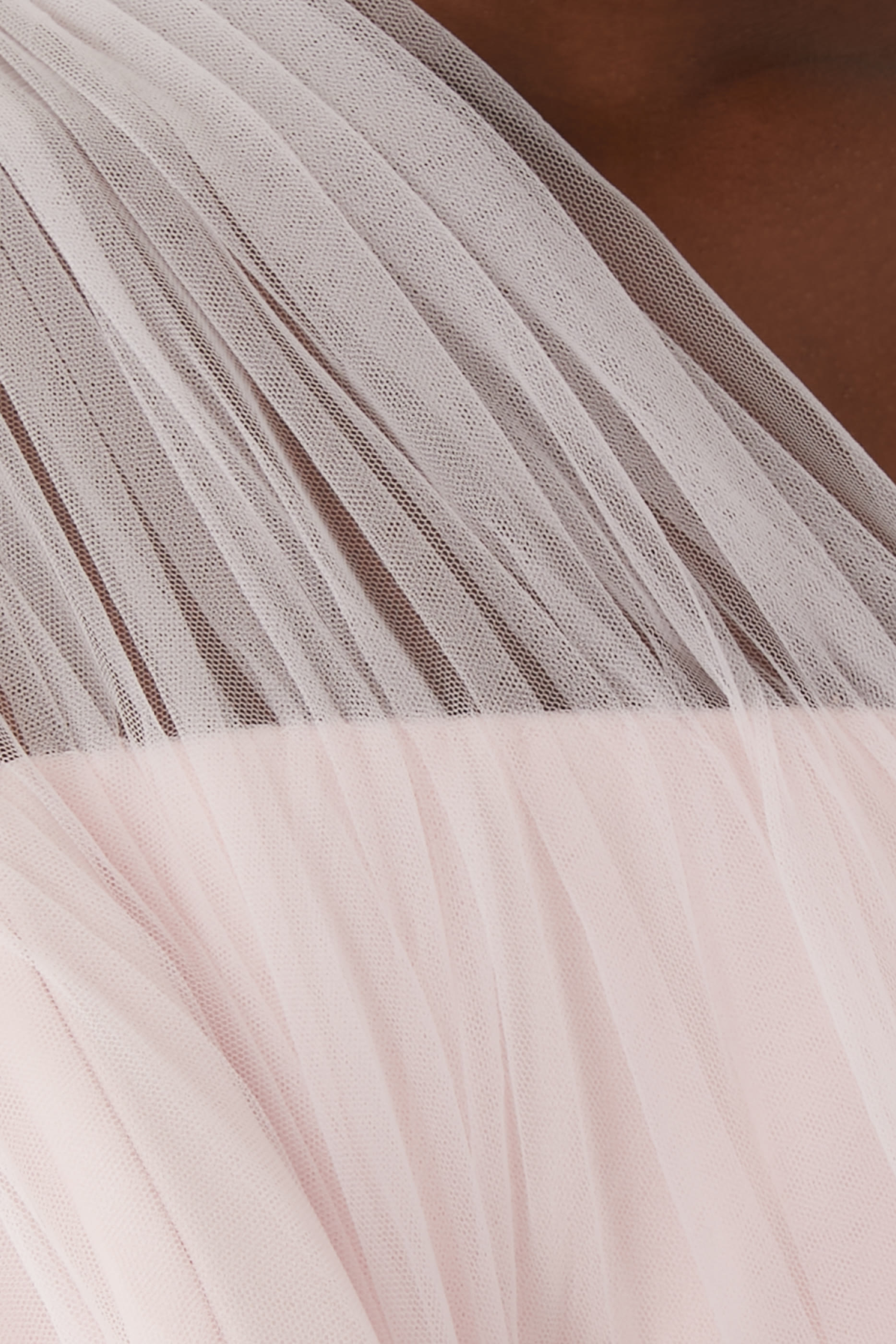 Asymmetrical Tulle Draped Gown with Side Train