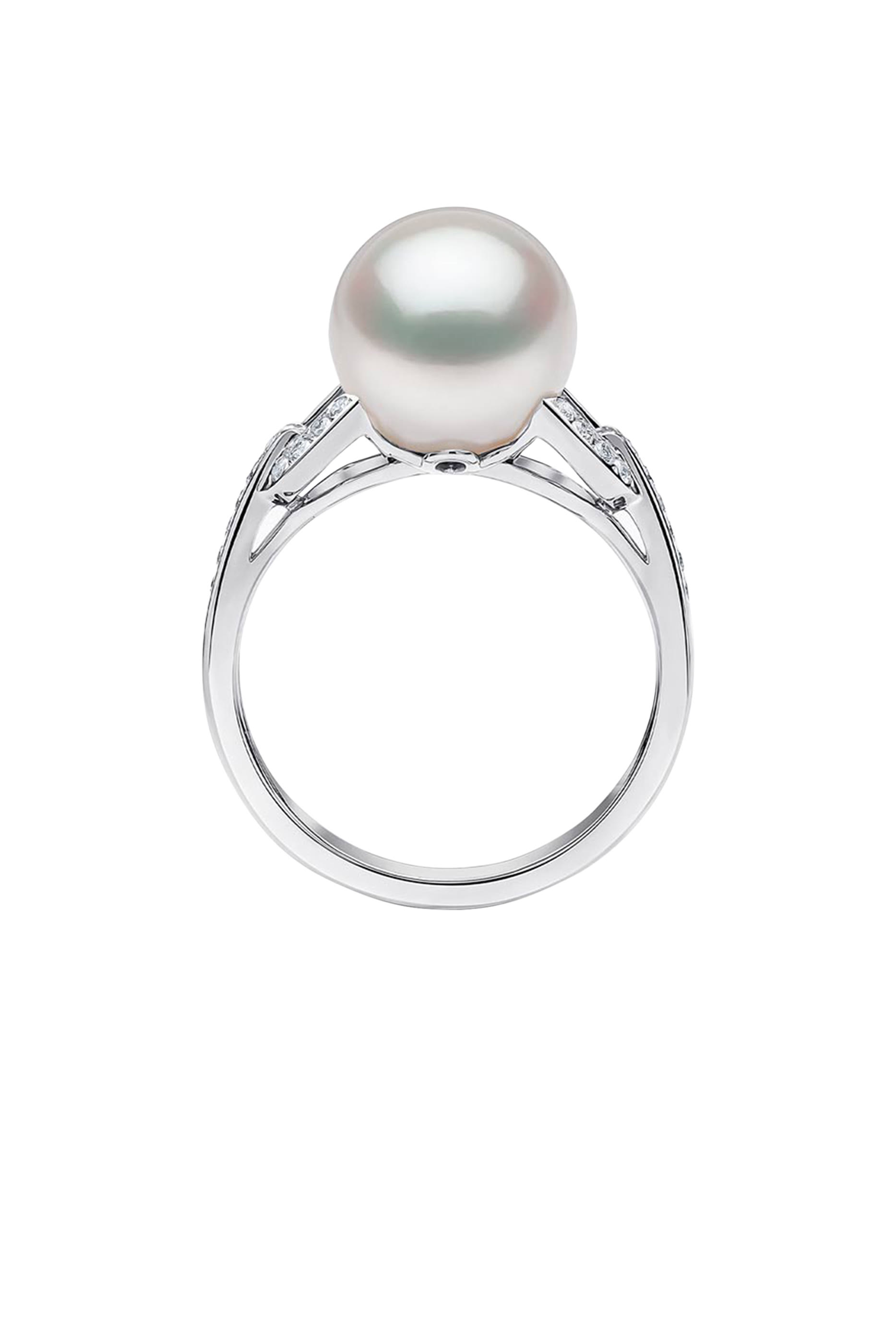 Jazz Link Ring, 18K White Gold with Diamonds & Pearl