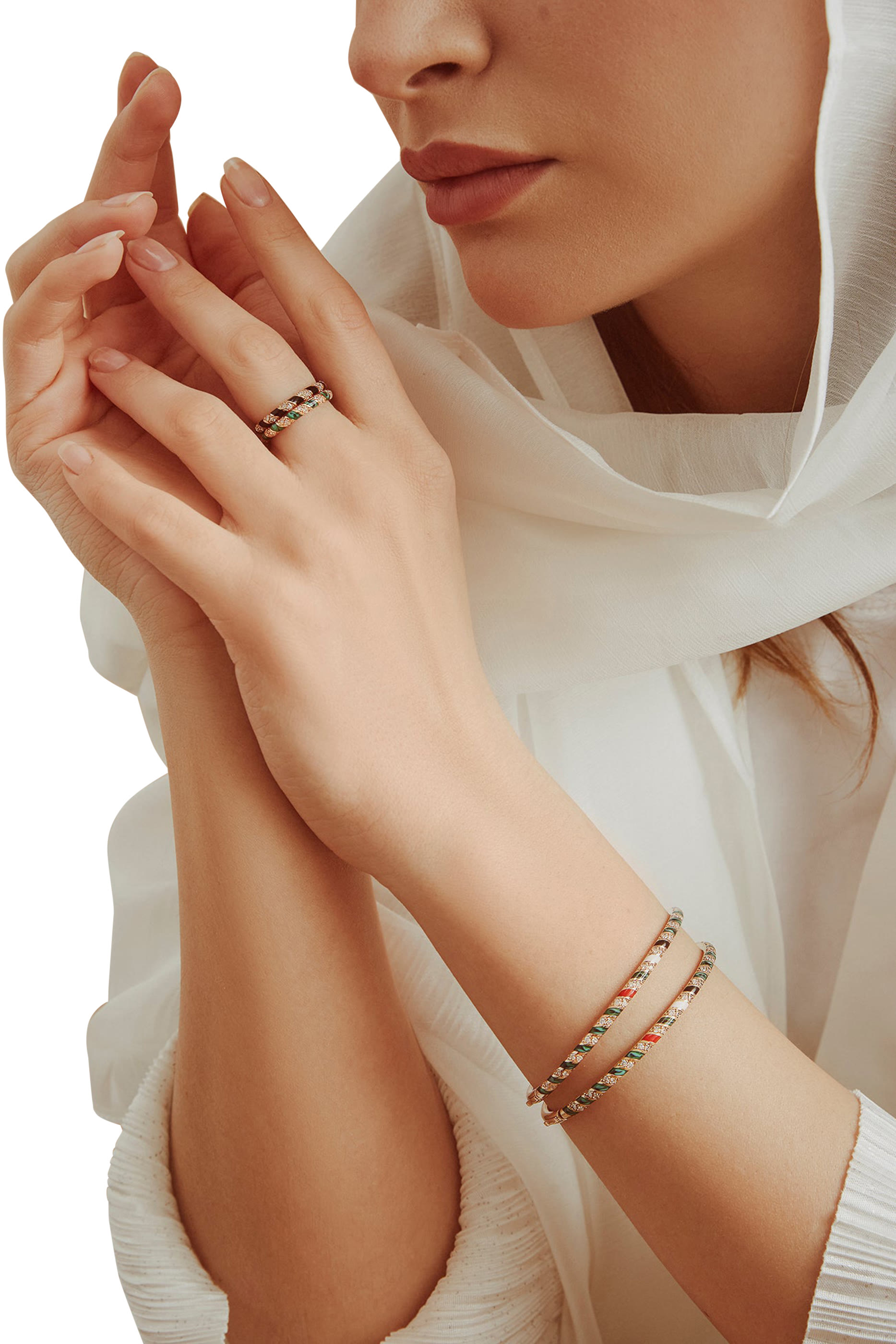 Tornado Ring, 18k Pink Gold with  Green Enamel & Diamonds