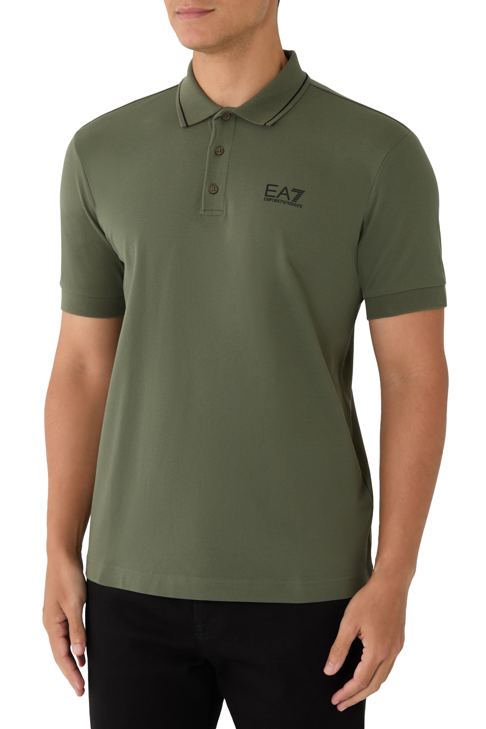 EA7 Logo Cotton Piqué Polo Shirt