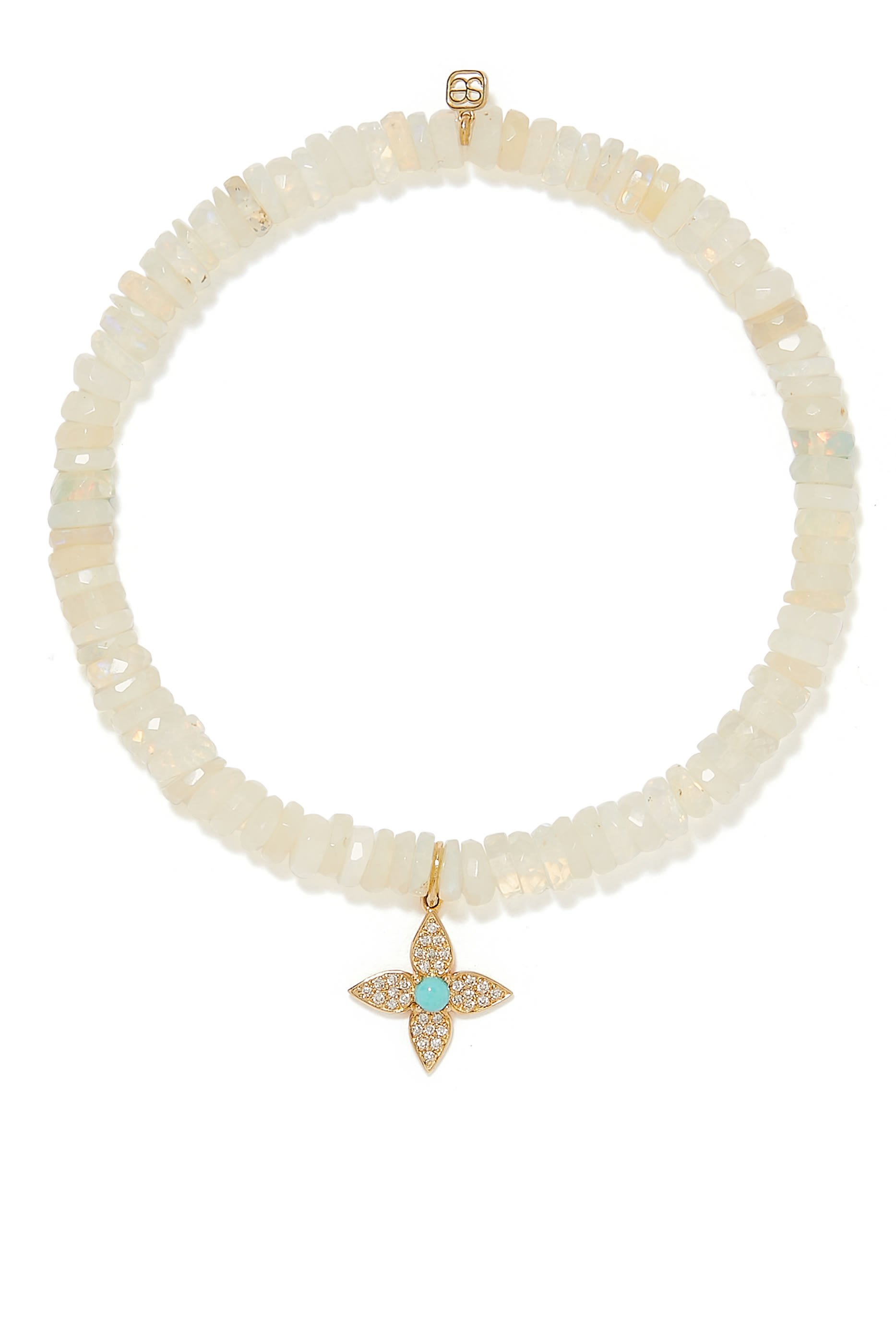 Paisley Flower Beaded Bracelet, 14k Yellow Gold with Opals & Diamonds