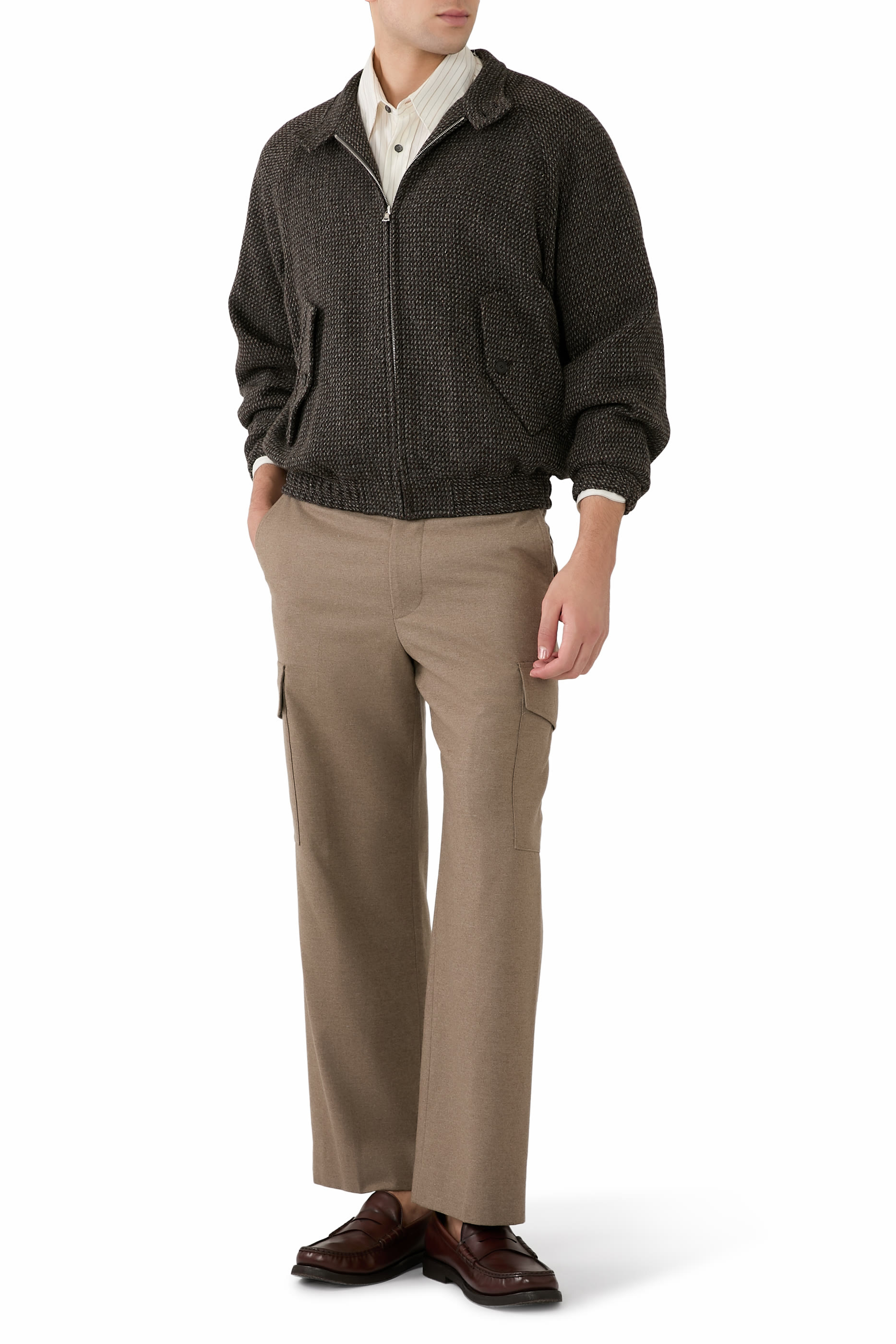 Alpaca Wool Silk Tweed Zip Blouson 