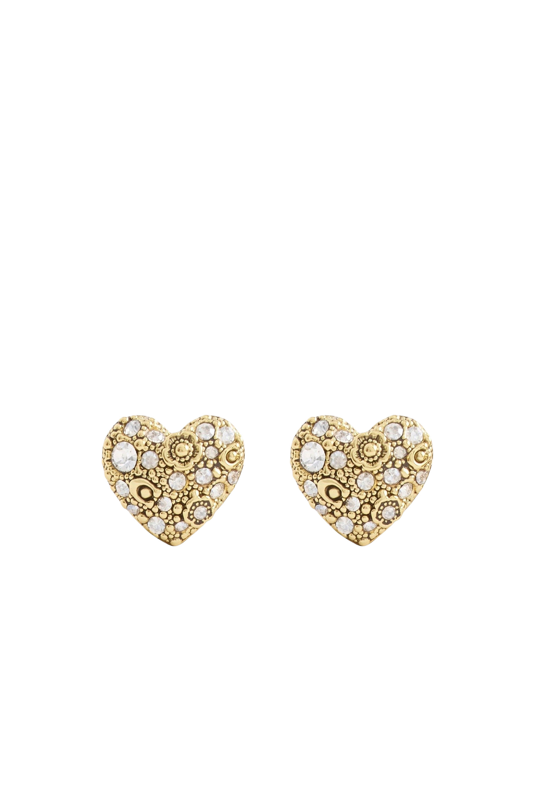 Pav&eacute; Heart Stud Earrings, Plated Brass