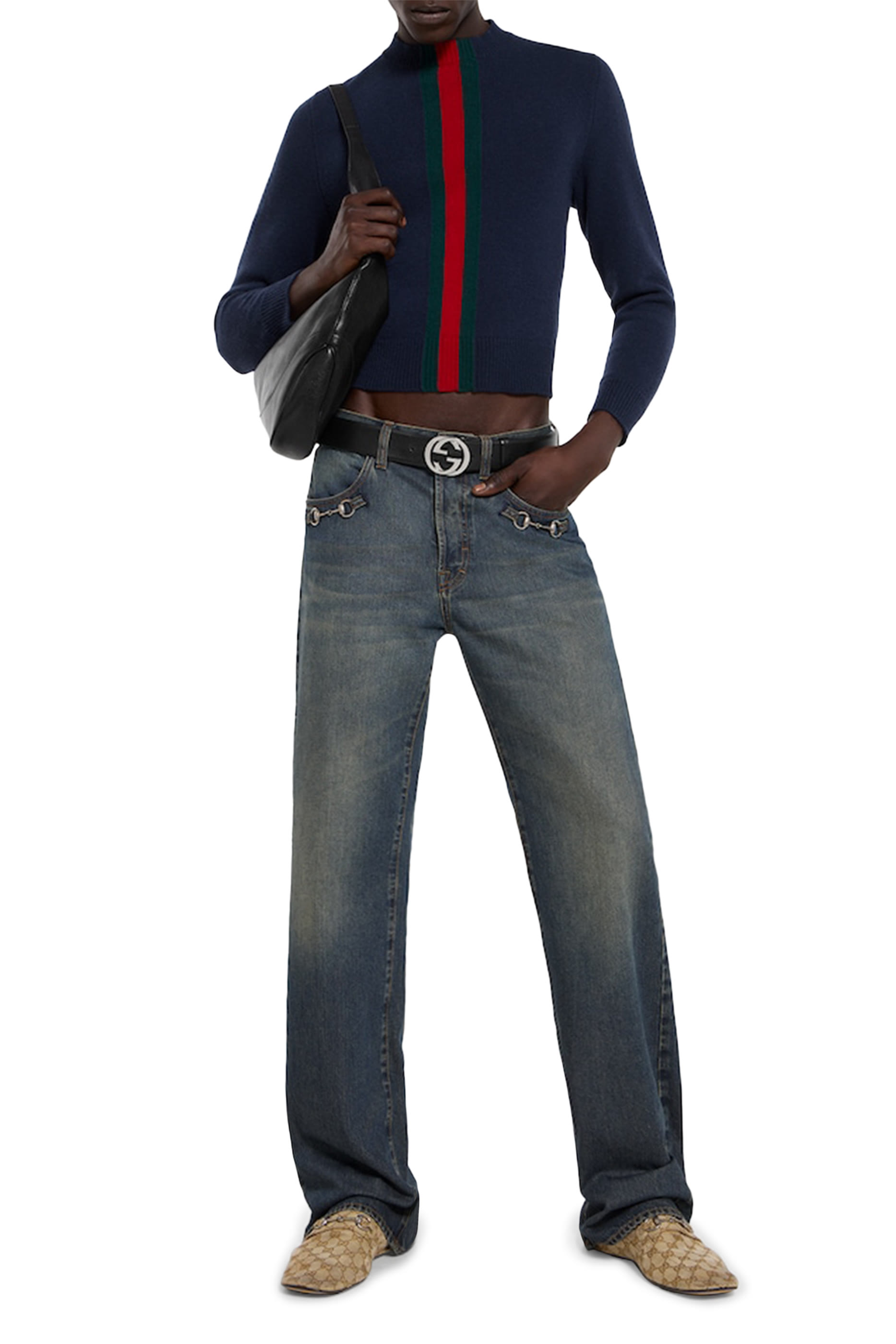 Web Intarsia Fine Knit Wool Sweater