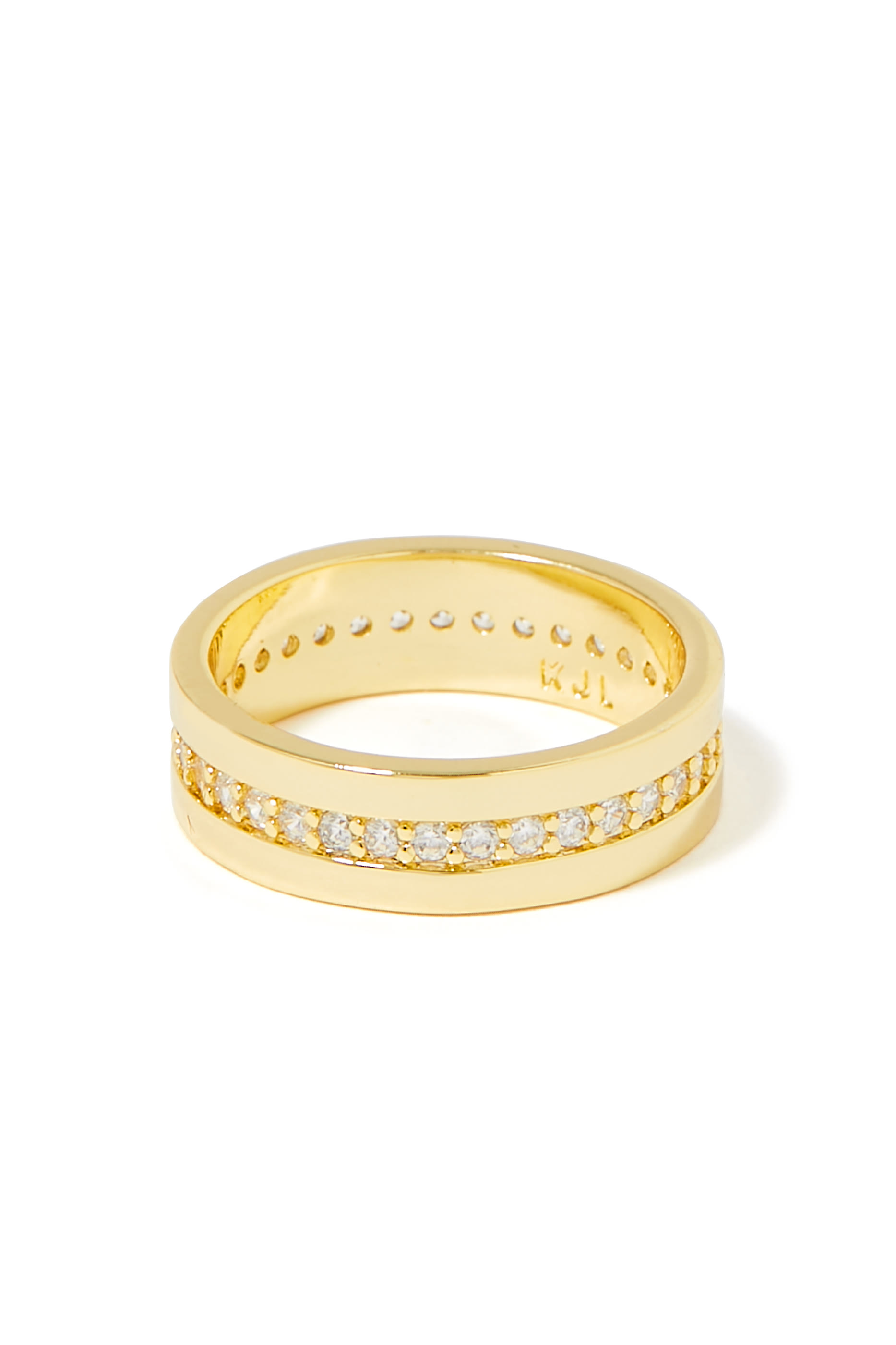Stripe Ring, Gold-Plated Brass, Diamond & Cubic Zirconia