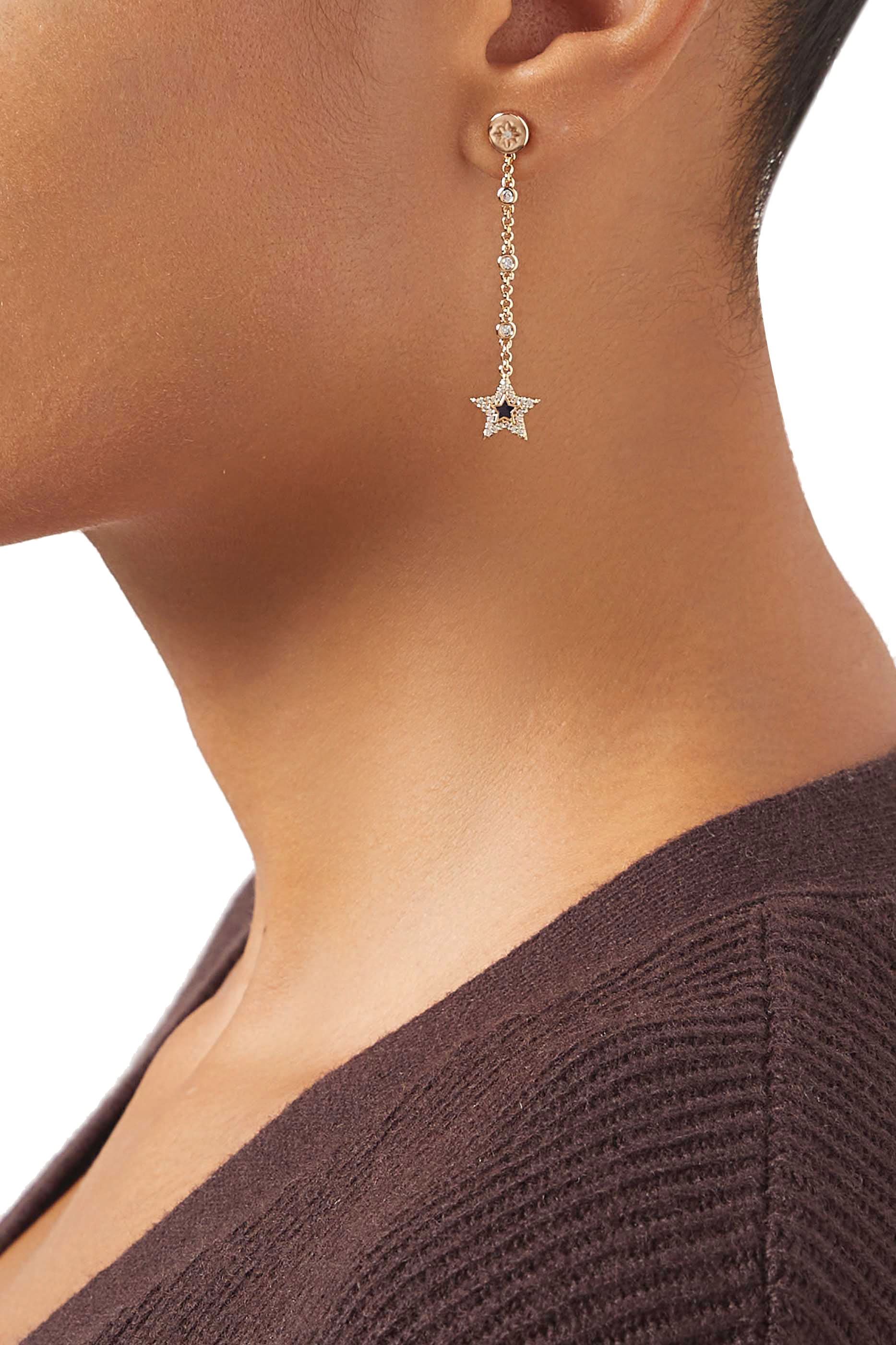 Star Charm Earrings, Brass & Crystals