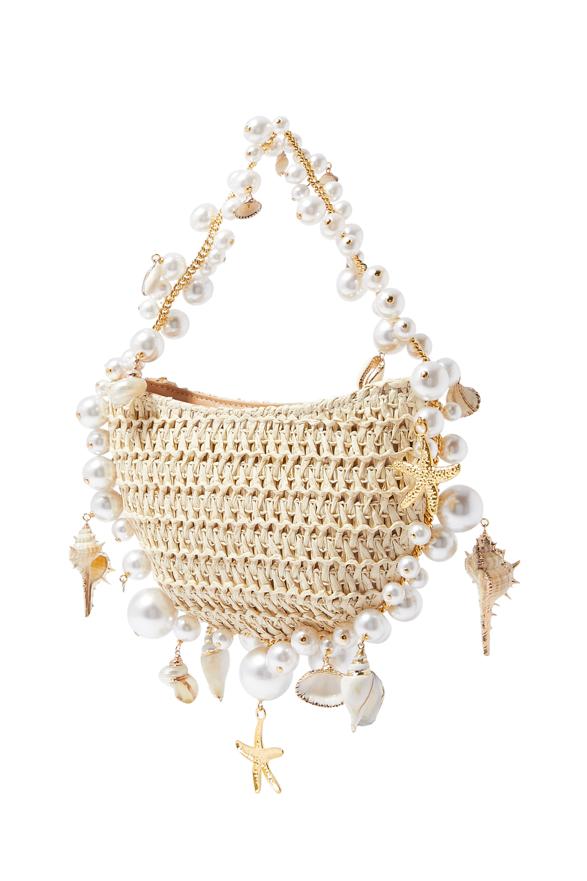 Cluster Shell Raffia Clutch