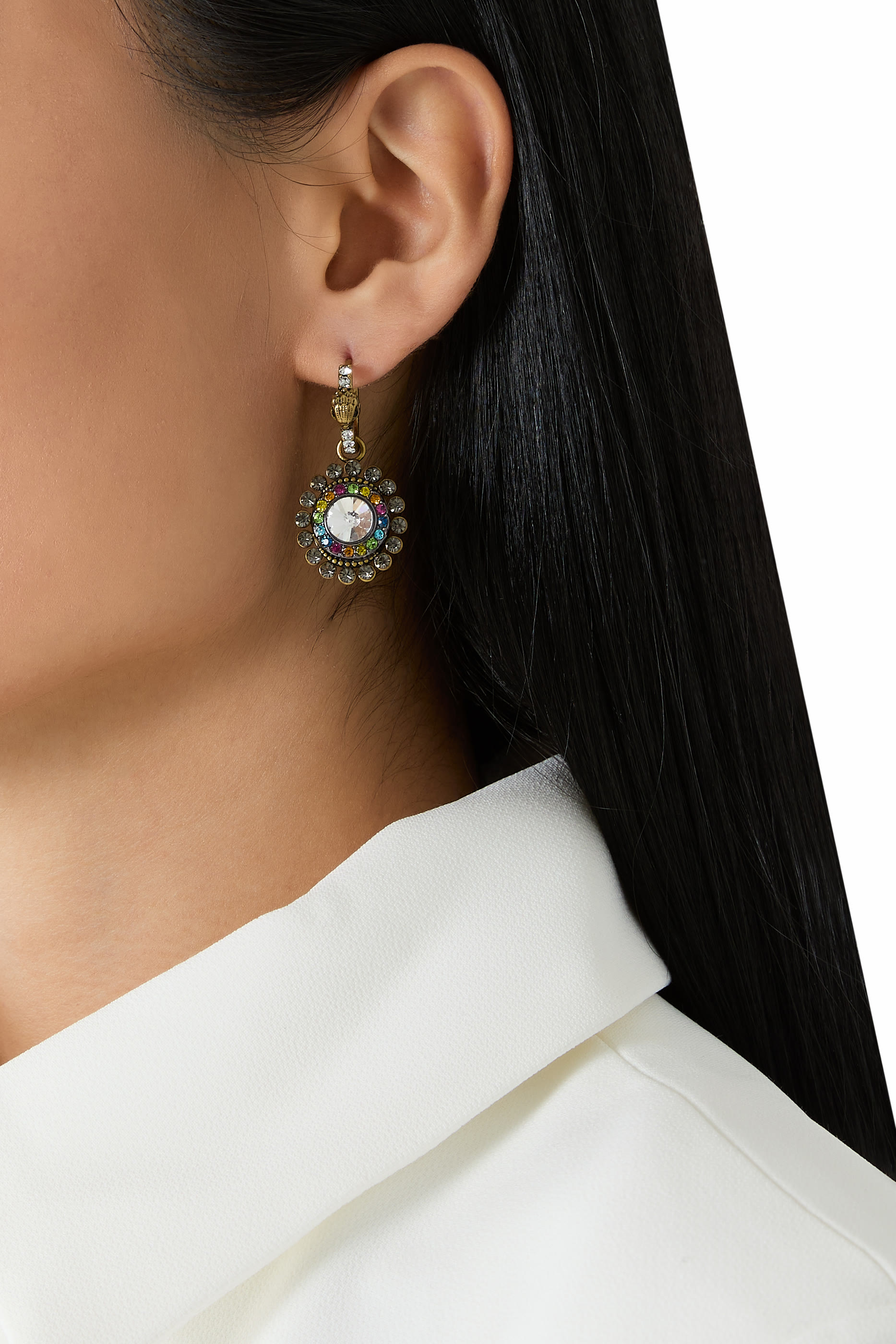 Octavia Earrings, Brass & Crystals