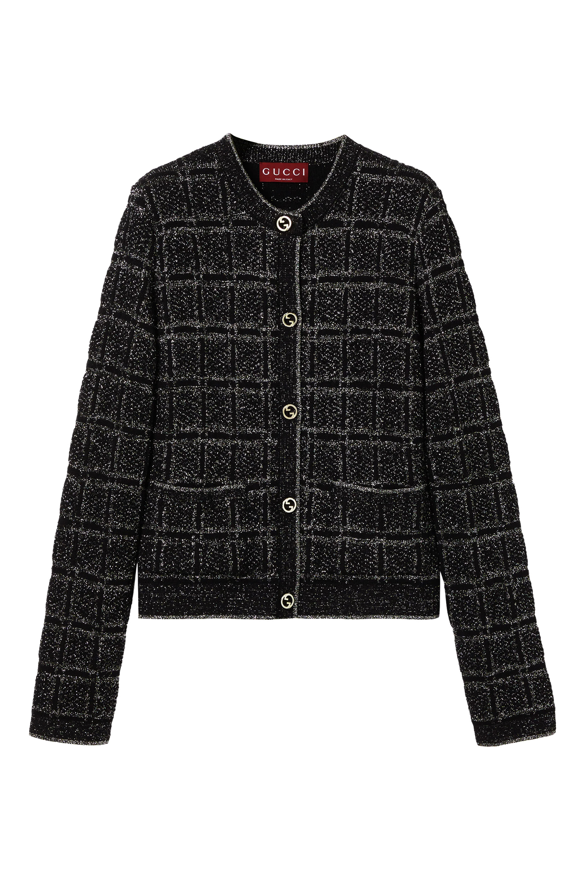 Check Jacquard Wool and Lamé  Cardigan
