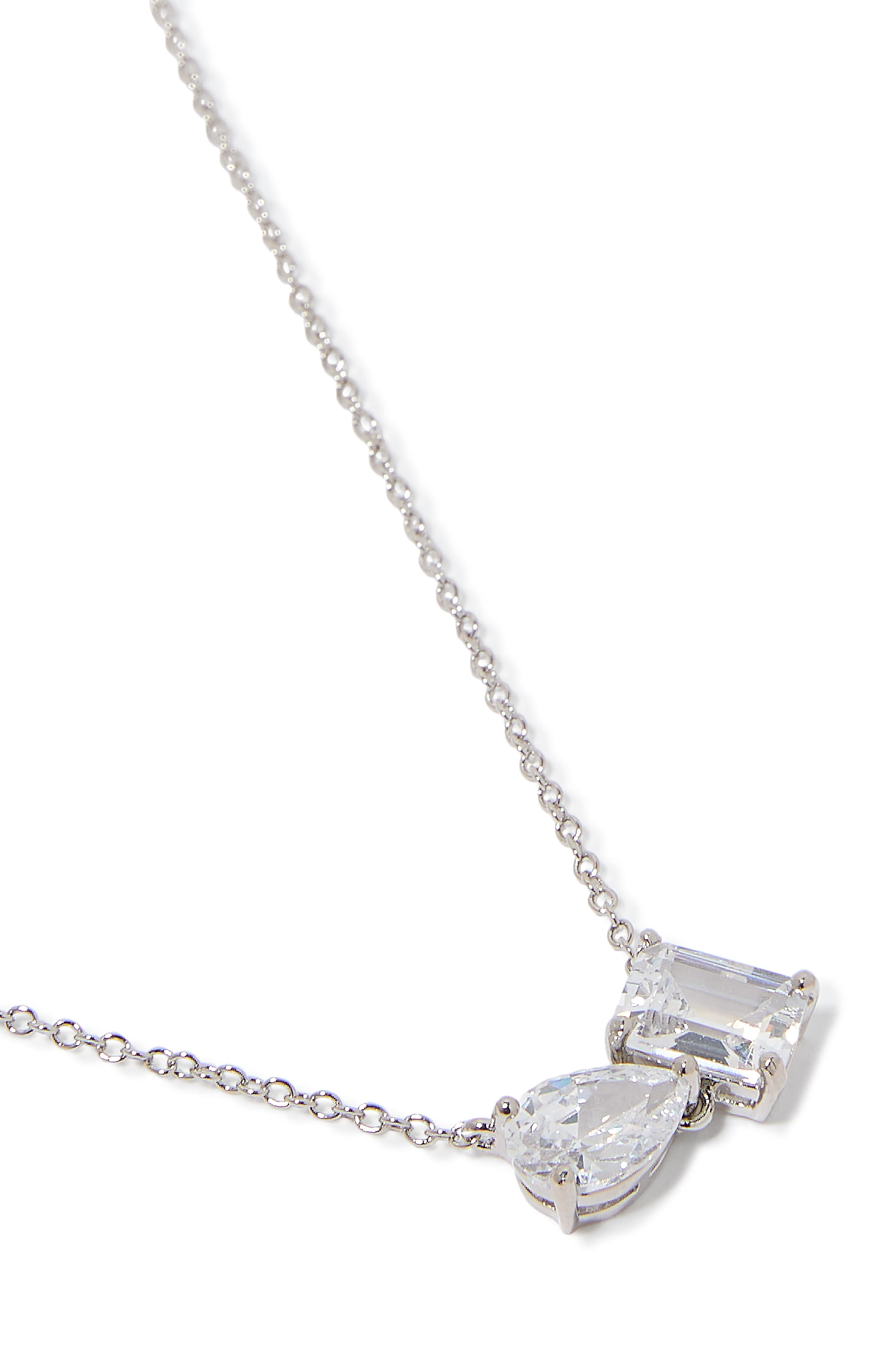 Pendant Necklace, Rhodium Plated Brass & Cubic Zirconia
