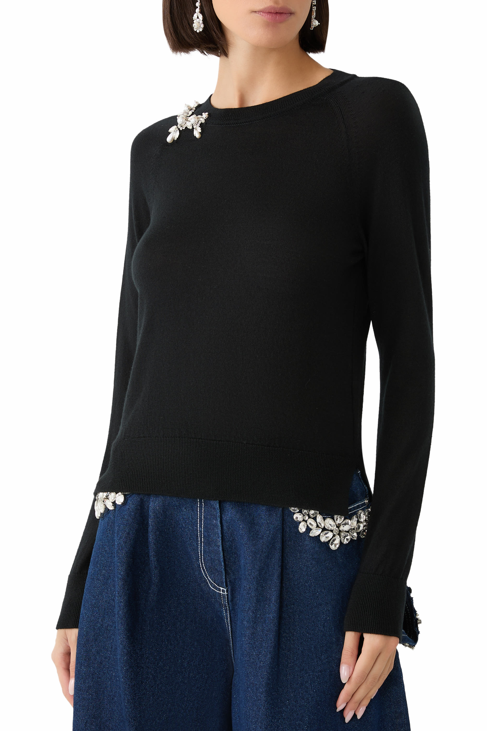 Classic Long Sleeves Embellished Jumper