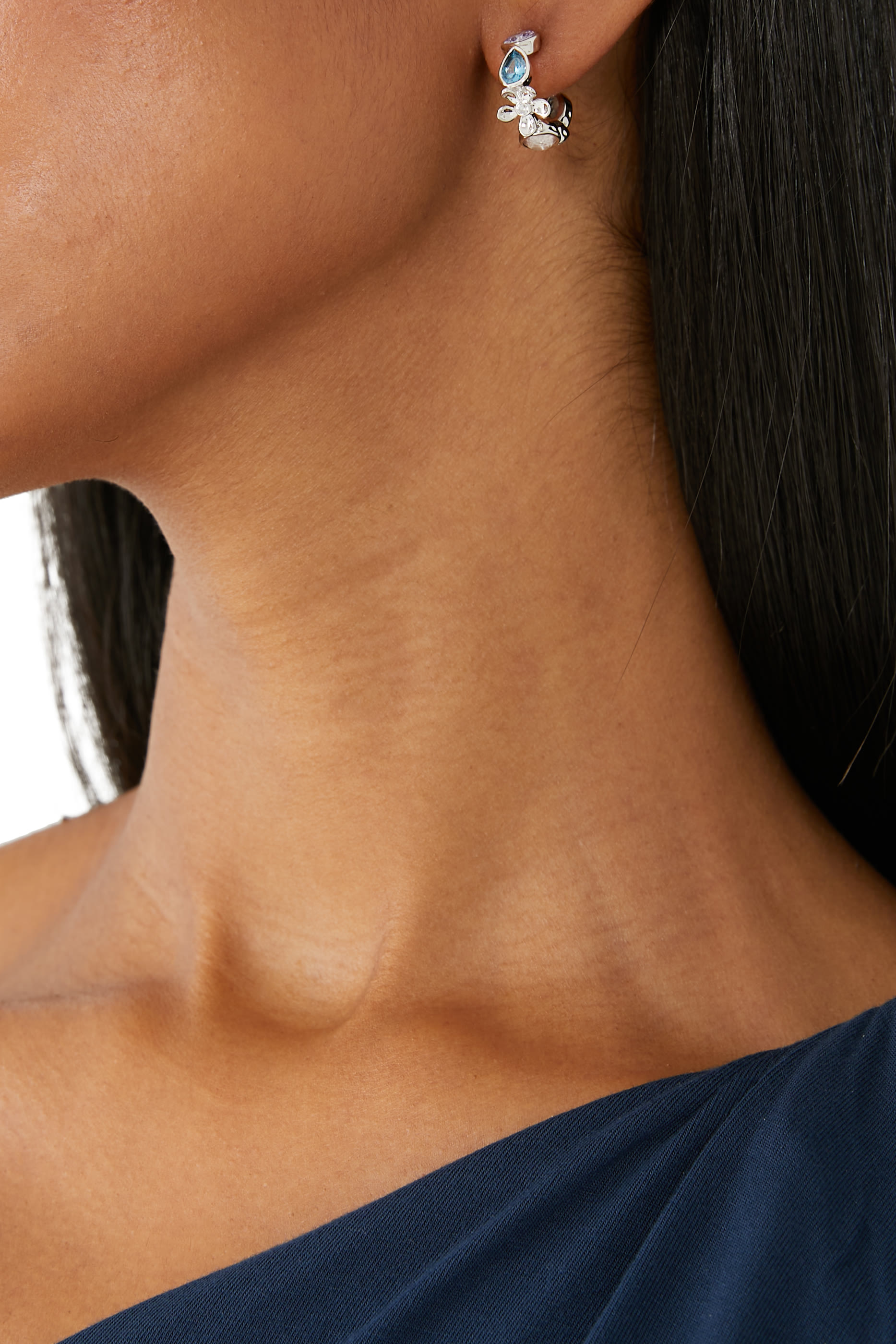 Haze Huggies, Plated Metal & Cubic Zirconia, Semi-precious Dyed Quartz, Titanium Posts