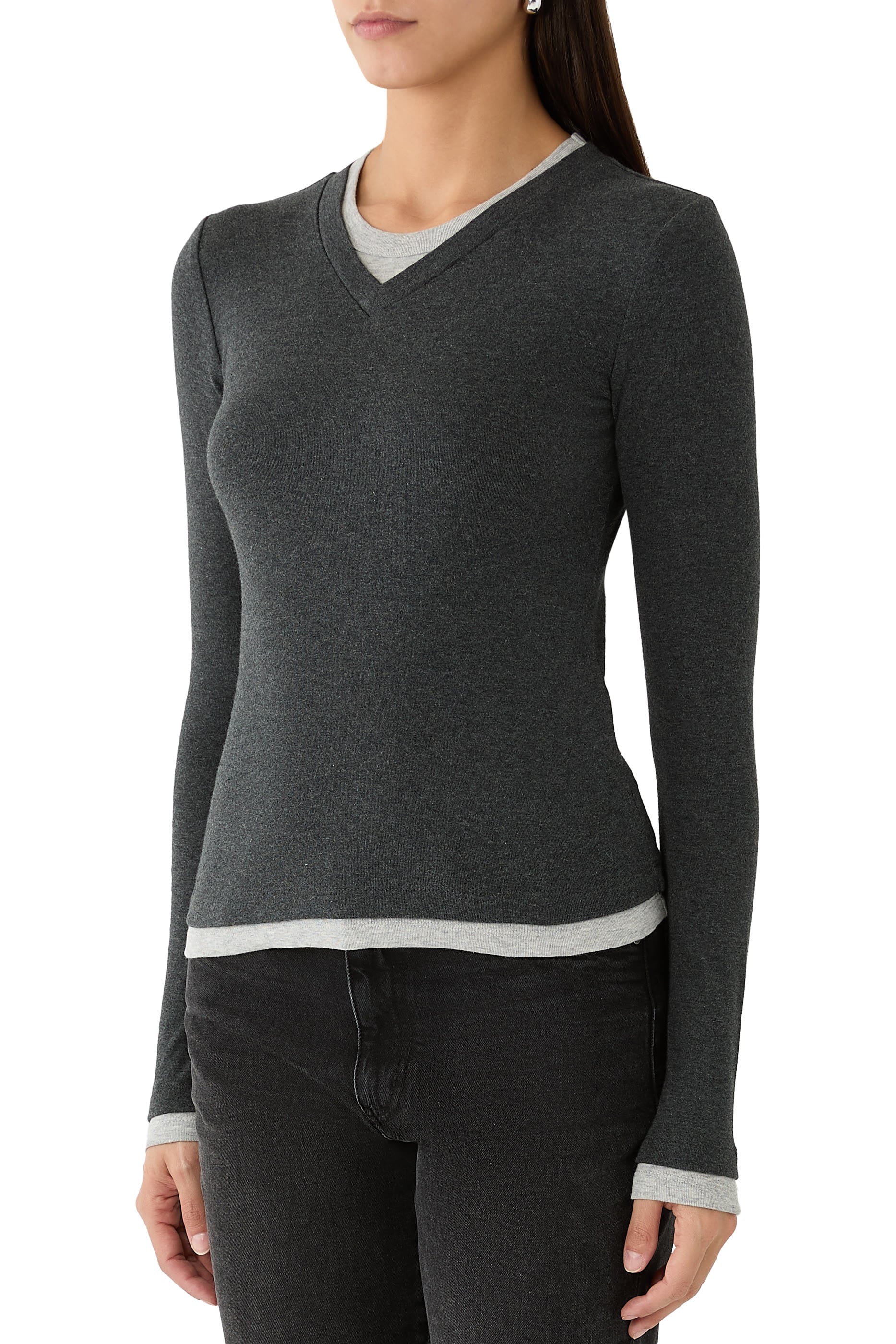 Organic Cotton V Neck Long Sleeve Fitted Top