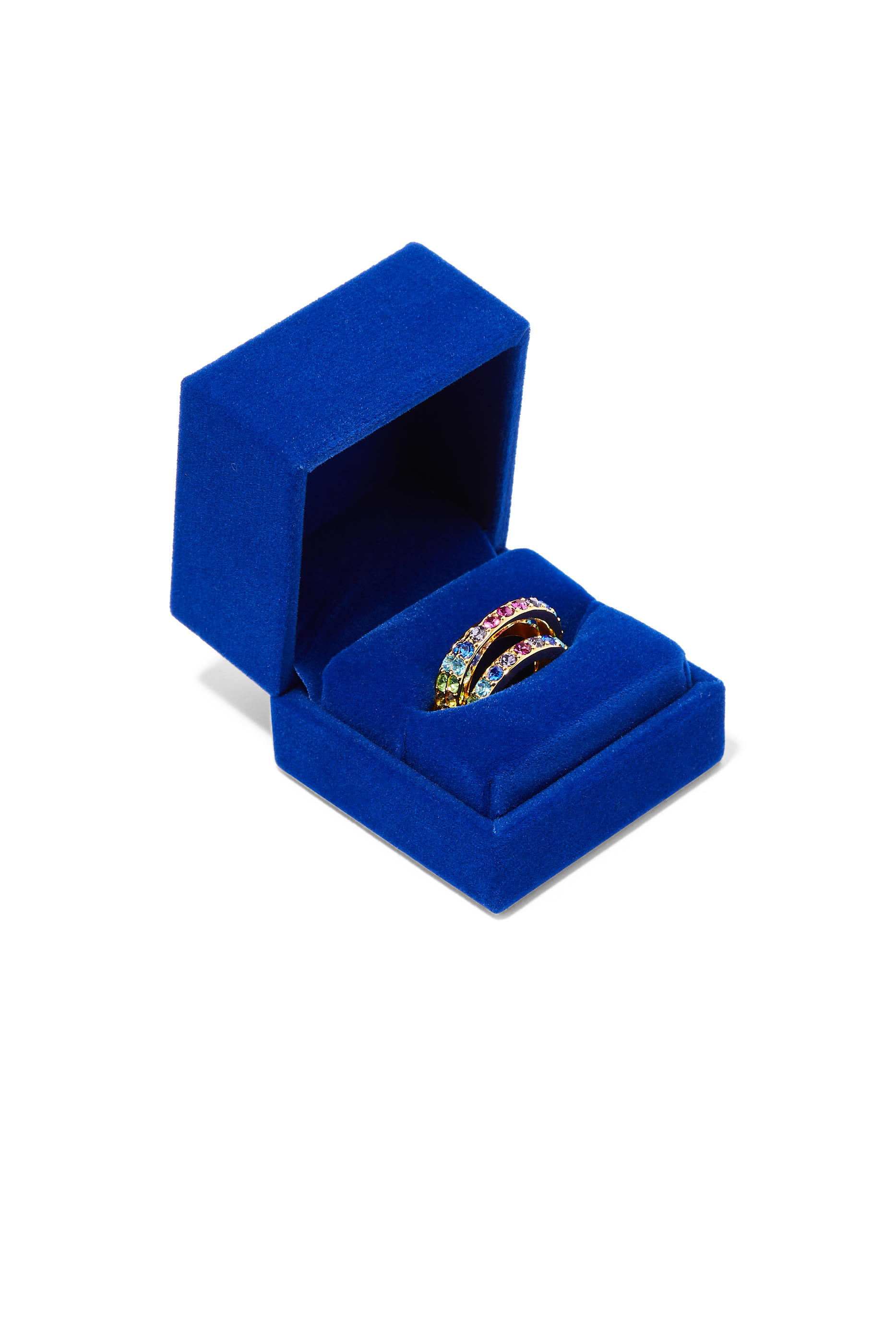 Rainbow Triple Ring, Brass & Crystal