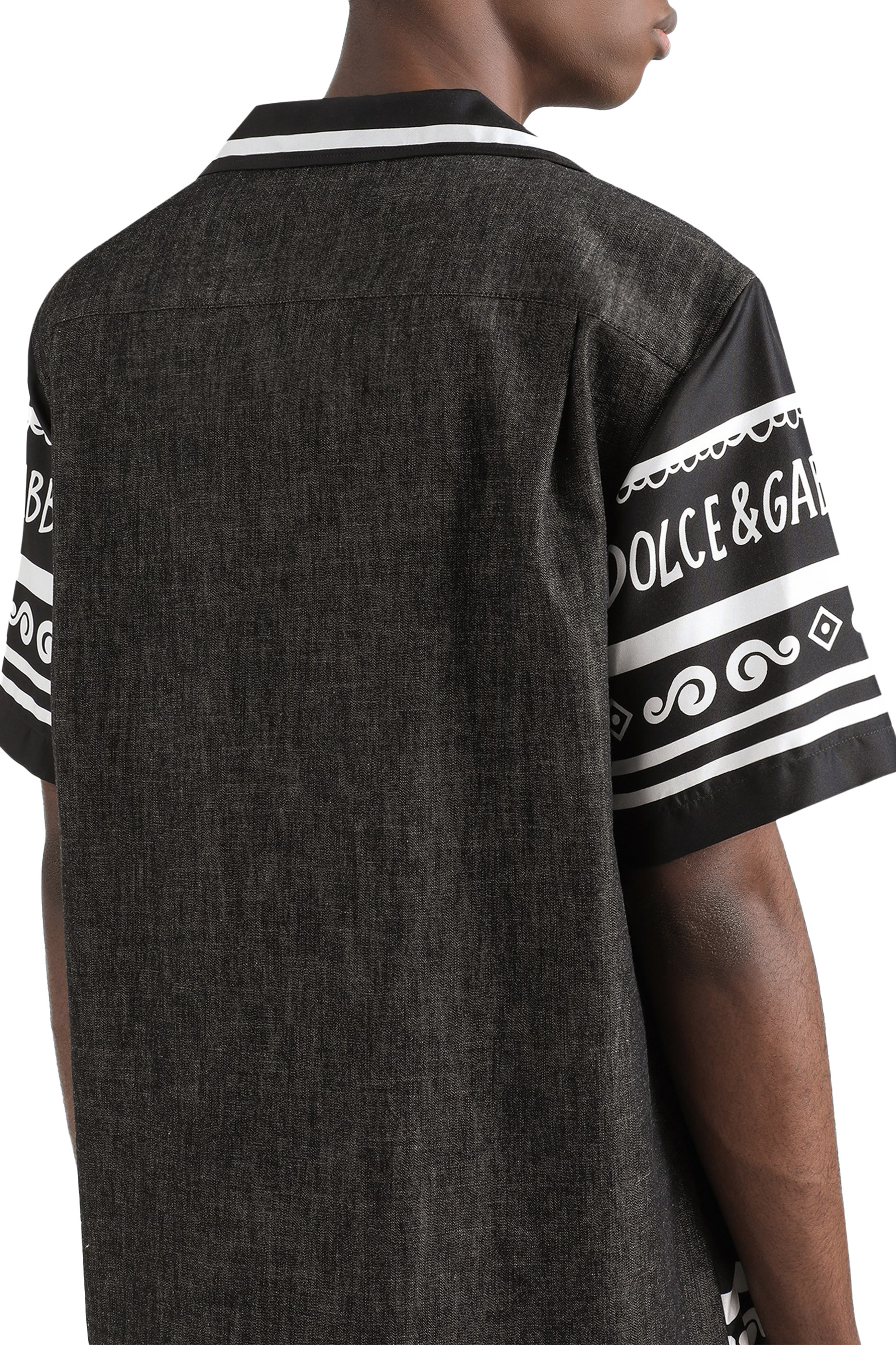 Printed Silk and Denim Shirt