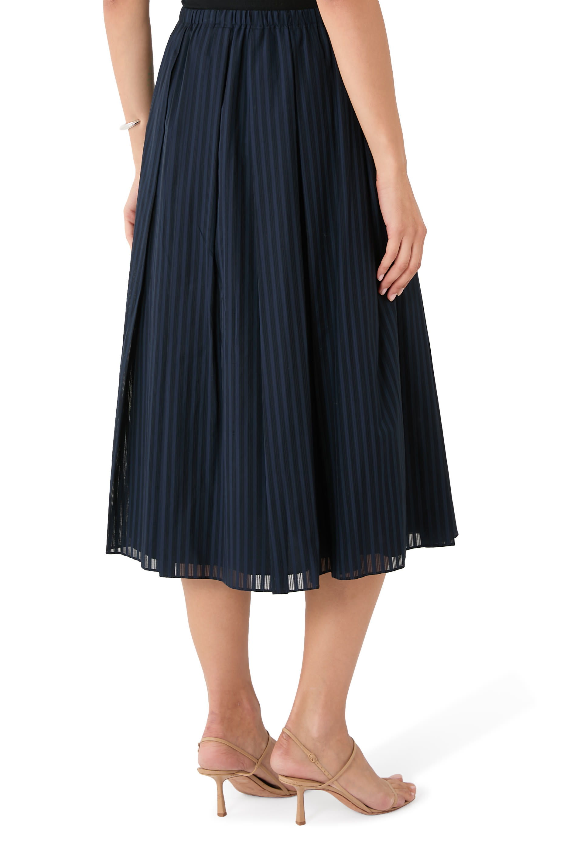 Pleated A-Line Skirt in Linear Cotton