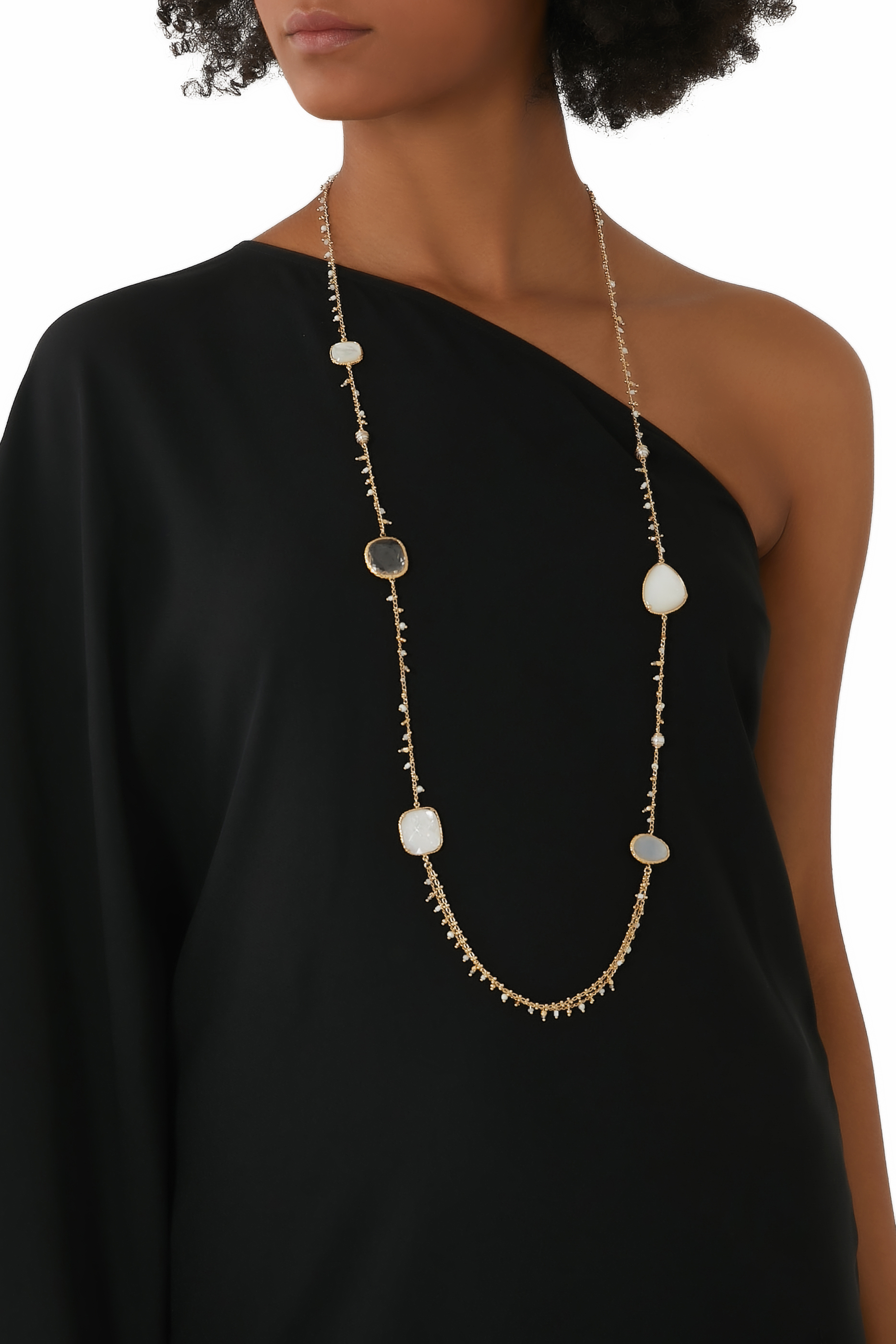 Serti Poncherie Long Necklace, 24k Gold-Plated Brass & Mother of Pearl