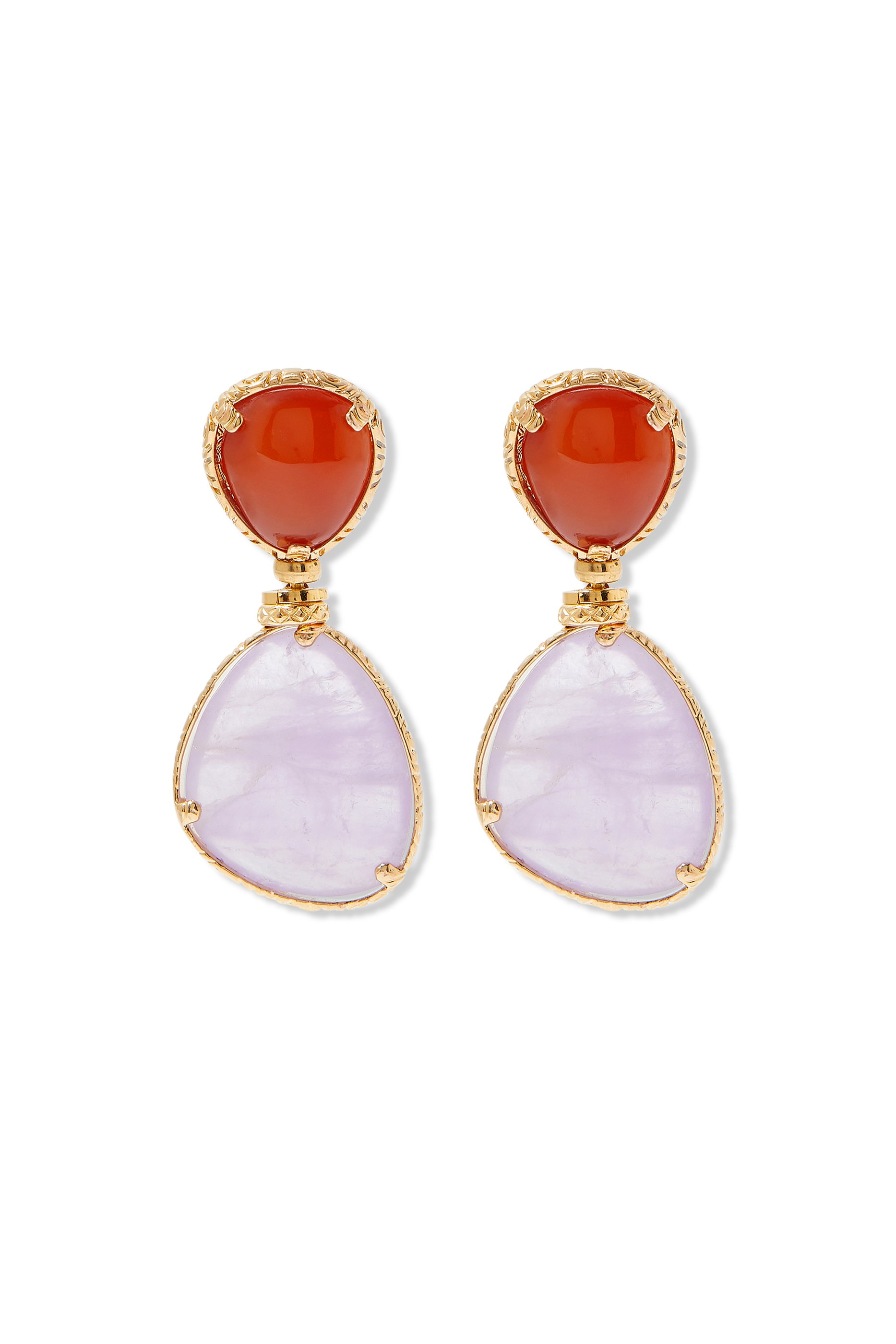 Silia Earrings, 24k Gold-Plated Brass with Yellow Hematoide & Amethyst