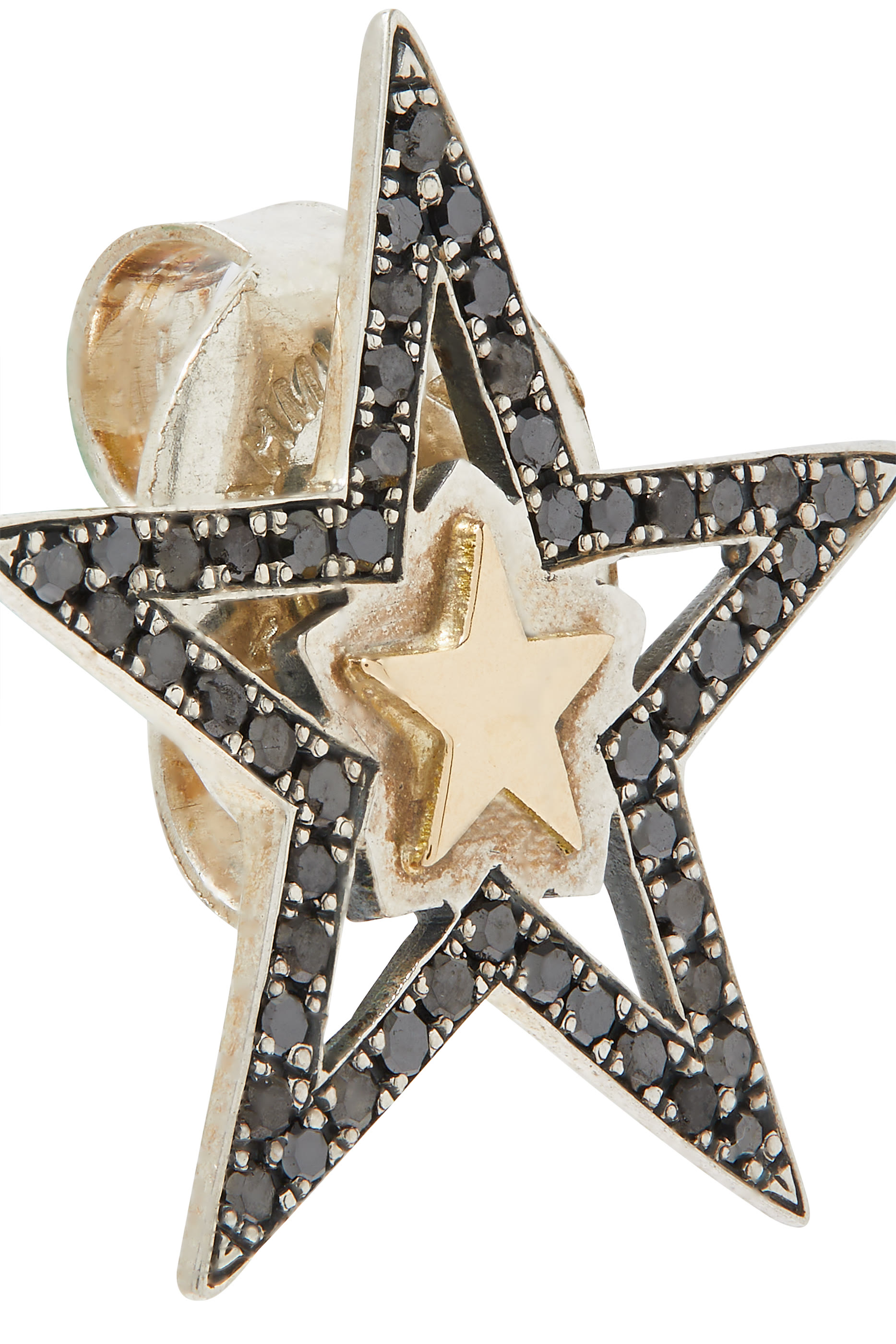 Star Single Stud Earring, 18k Gold & Sterling Silver with Black Diamond