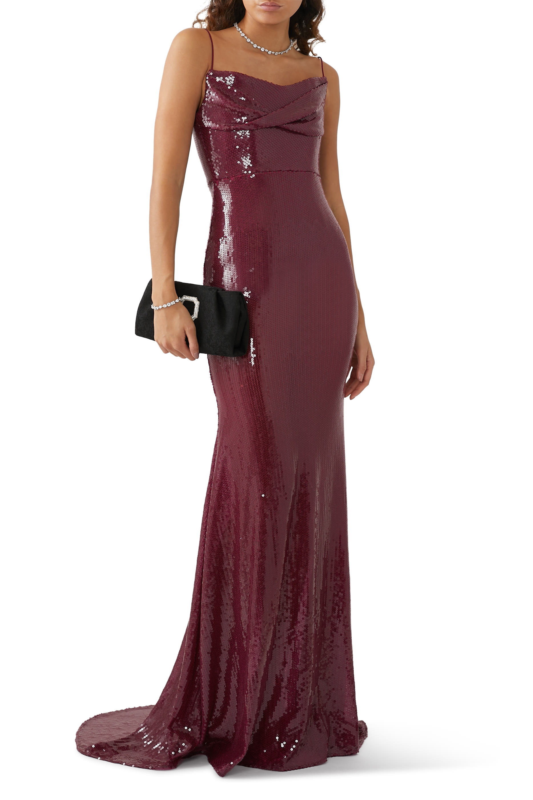 Draped Longline Corset Gown in Sequin