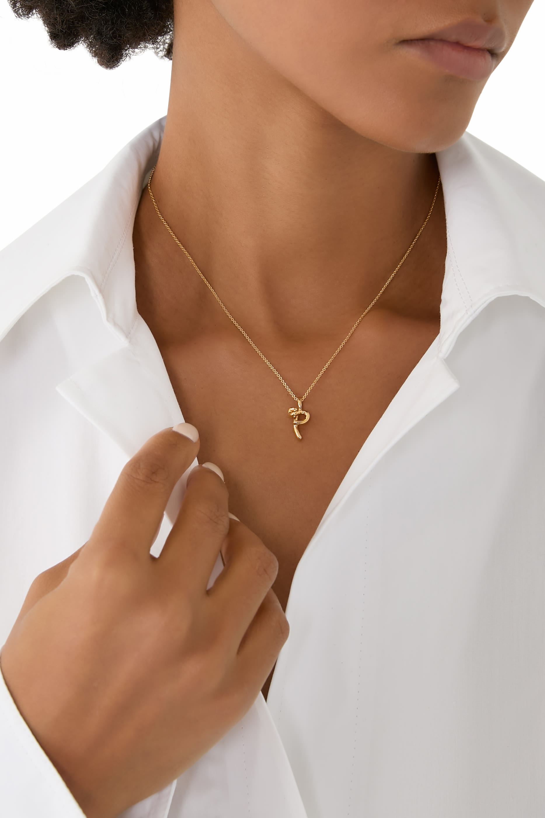 Curly Molten Mini Initial Necklace - P, 18K Recycled Gold Vermeil on Recycled Sterling Silver