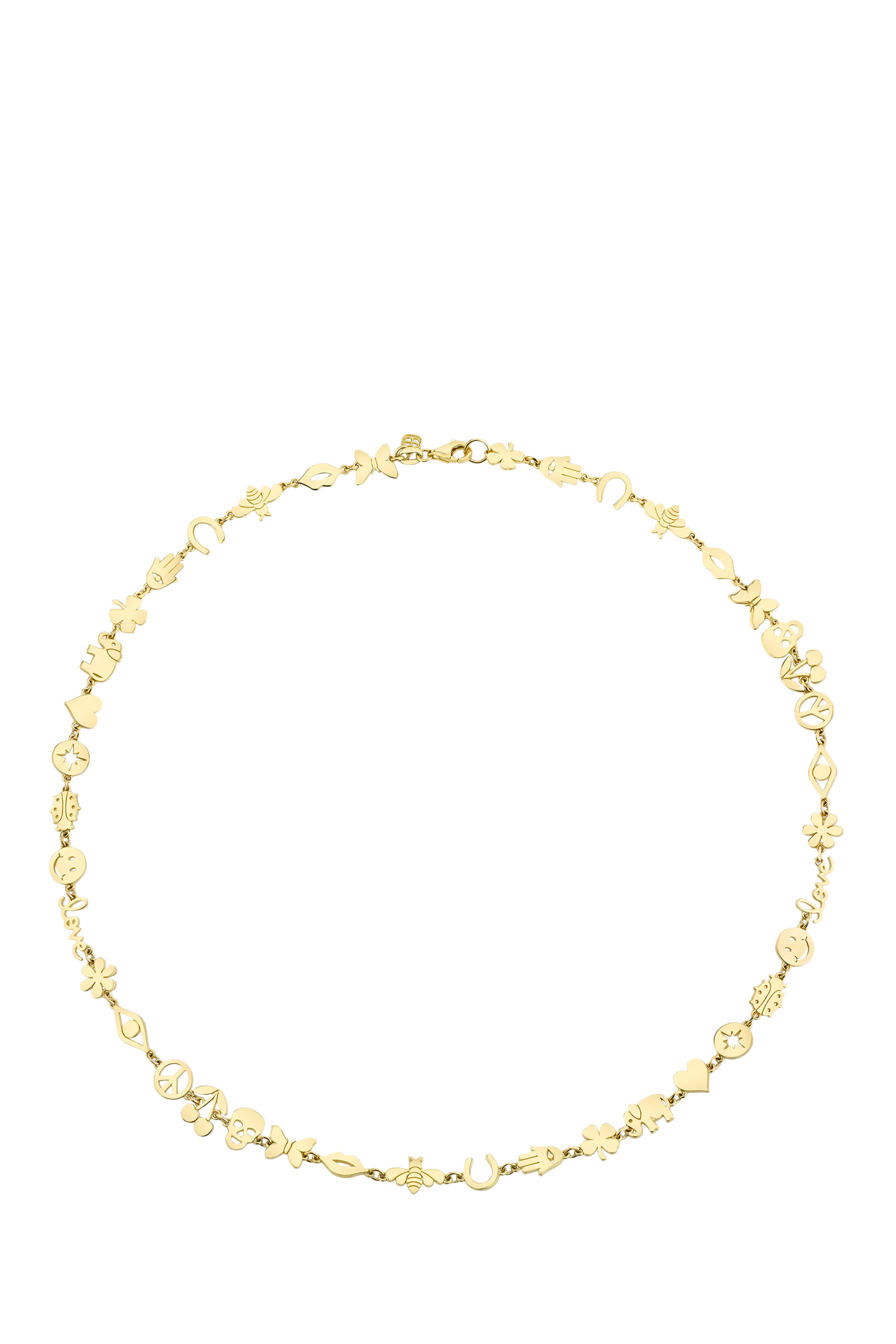 Multi-Icon Link Necklace, 14k Yellow Gold