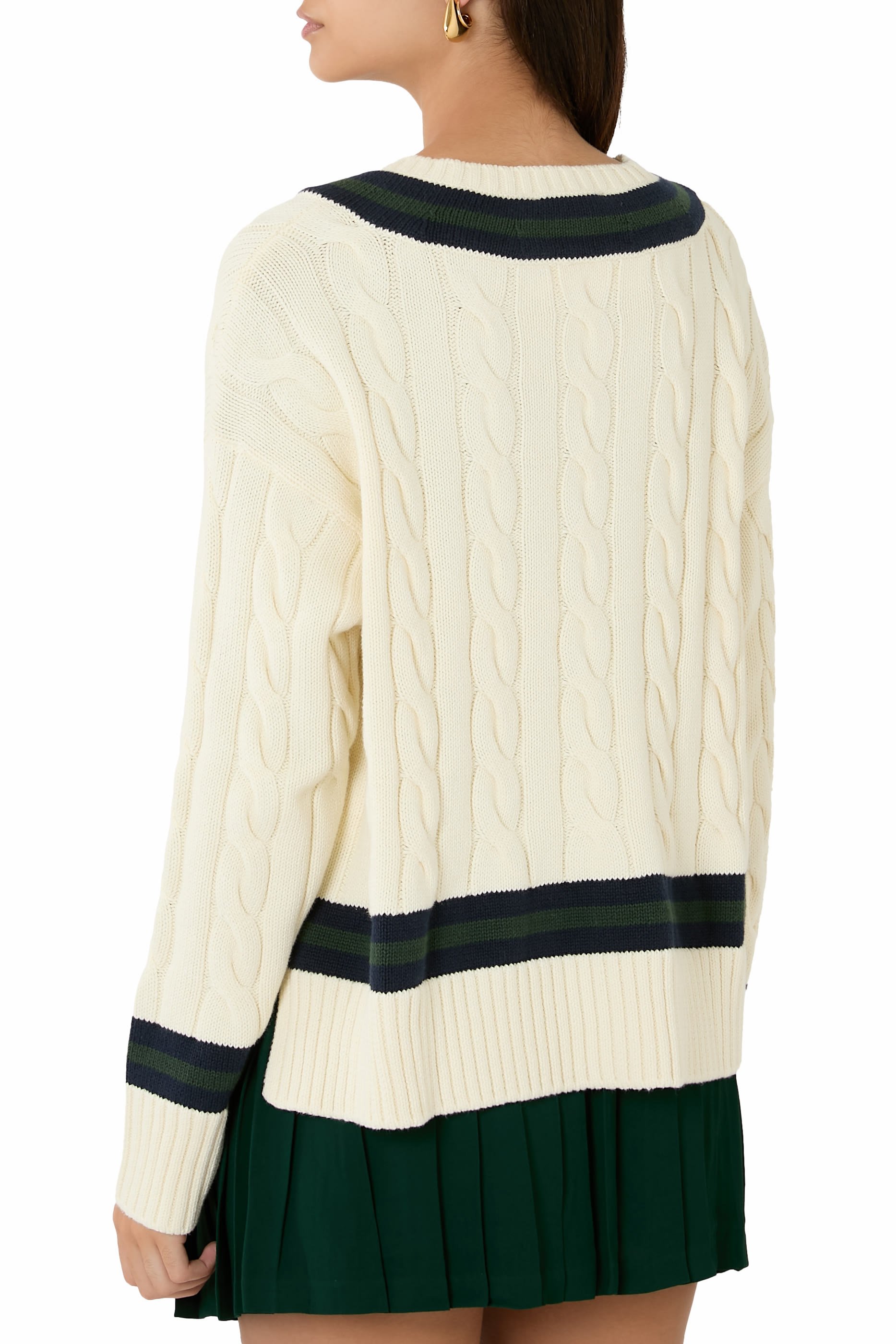 Logo Cableknit V-Neck Sweater